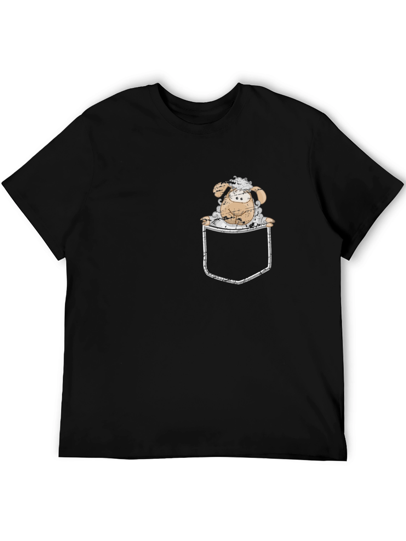 Cartoon Sheep in Pocket Black T-Shirt