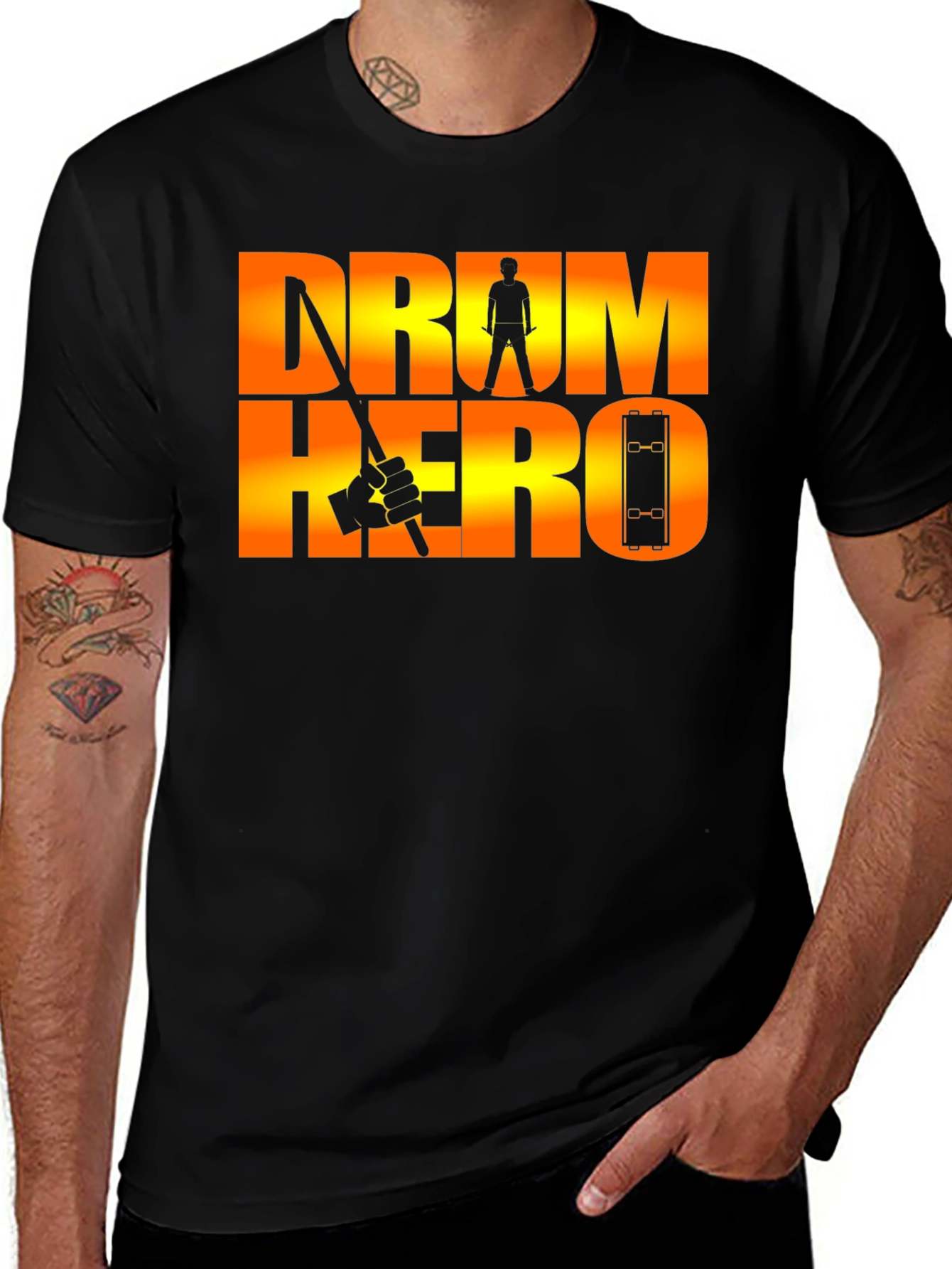 Drum Hero Graphic Tee - Black Cotton T-Shirt
