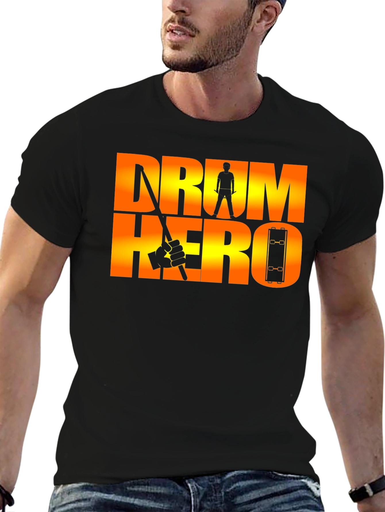 Drum Hero Graphic Tee - Black Cotton T-Shirt