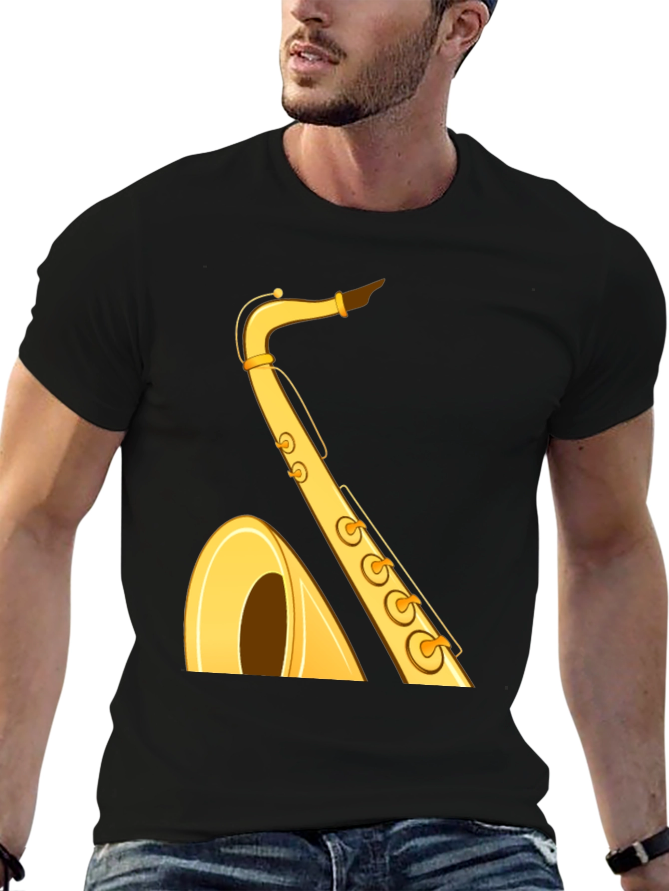 Saxophone Graphic Tee - Black Cotton T-Shirt