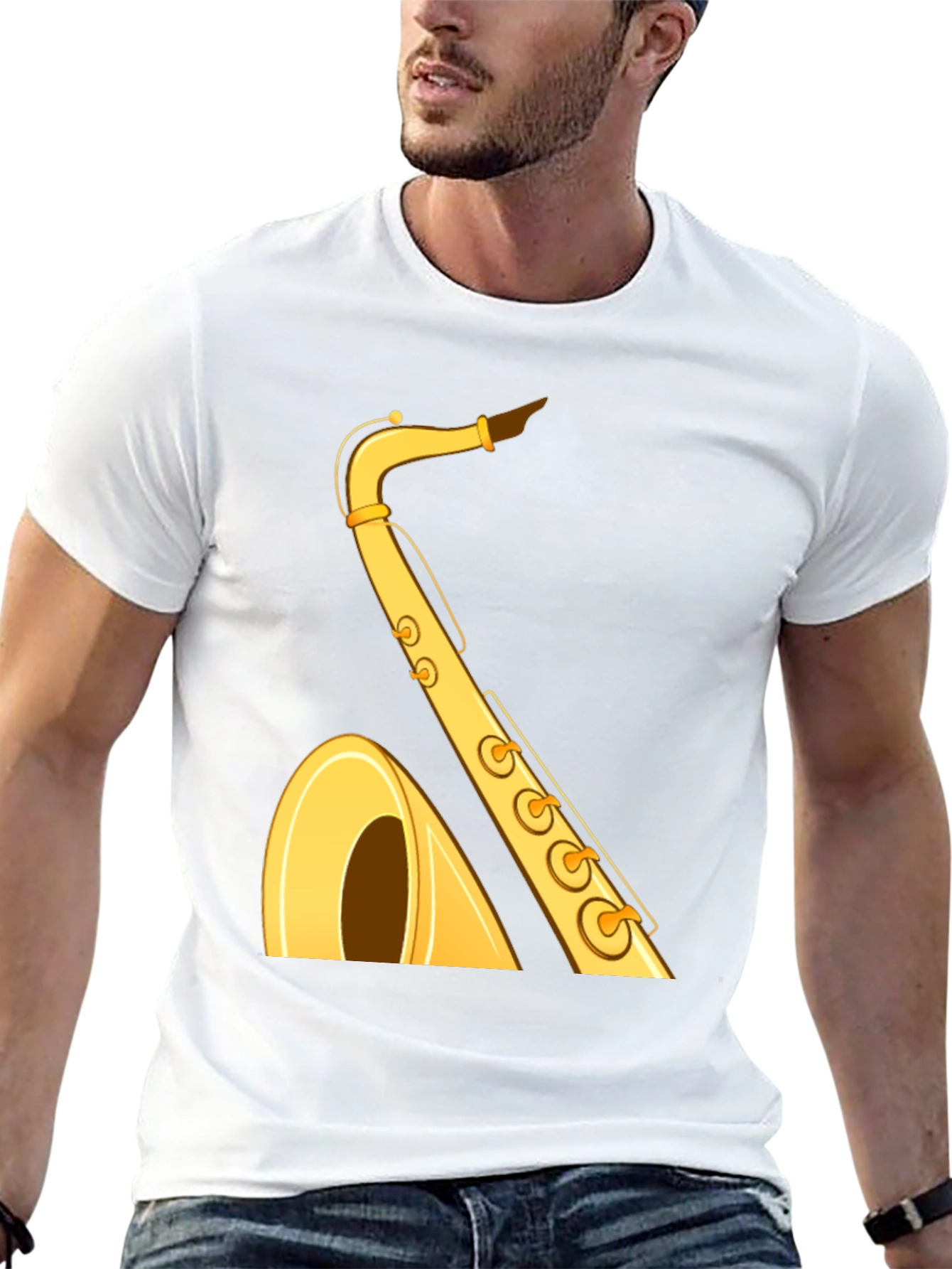 Saxophone Graphic Tee - Black Cotton T-Shirt