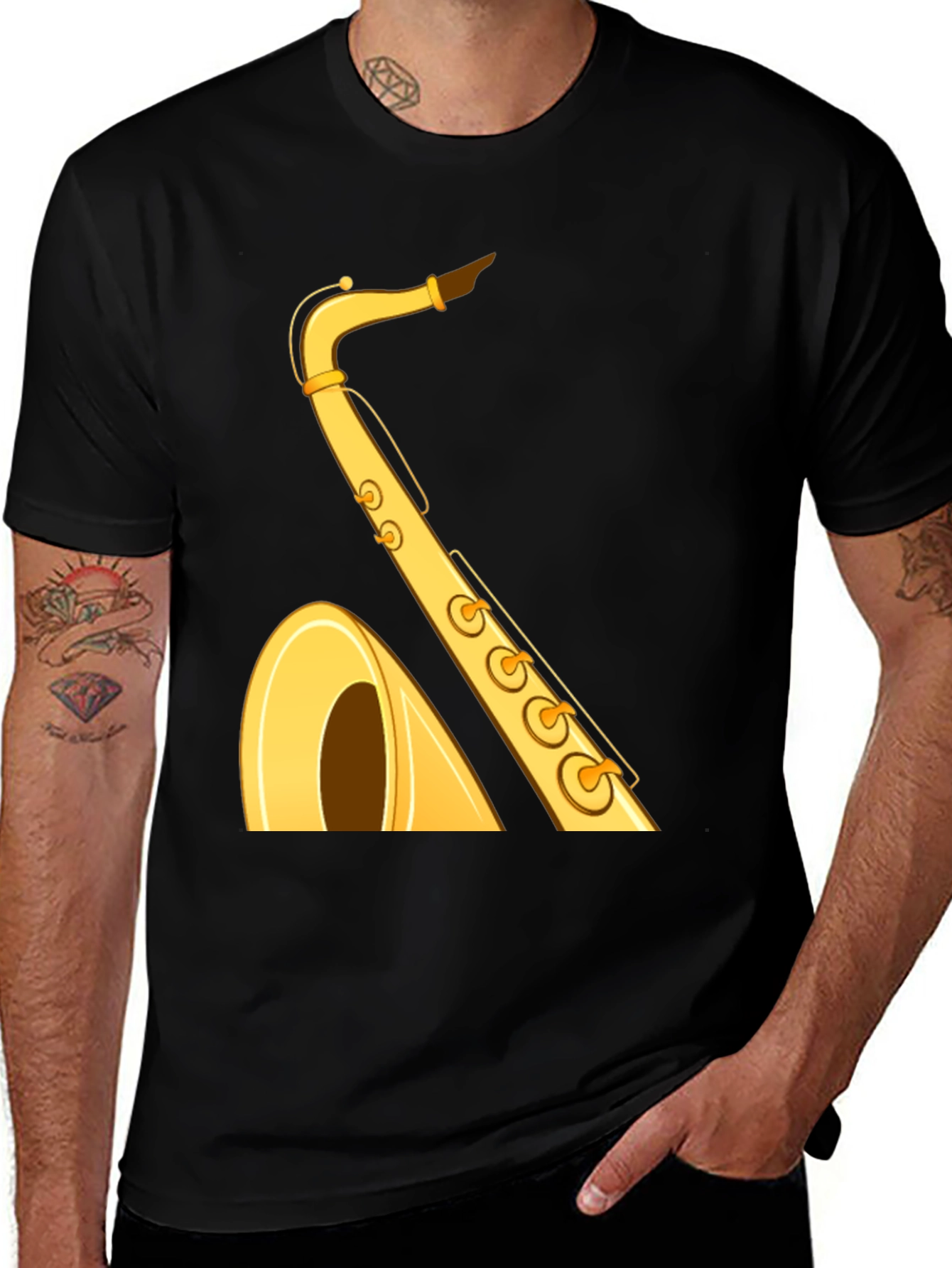 Saxophone Graphic Tee - Black Cotton T-Shirt