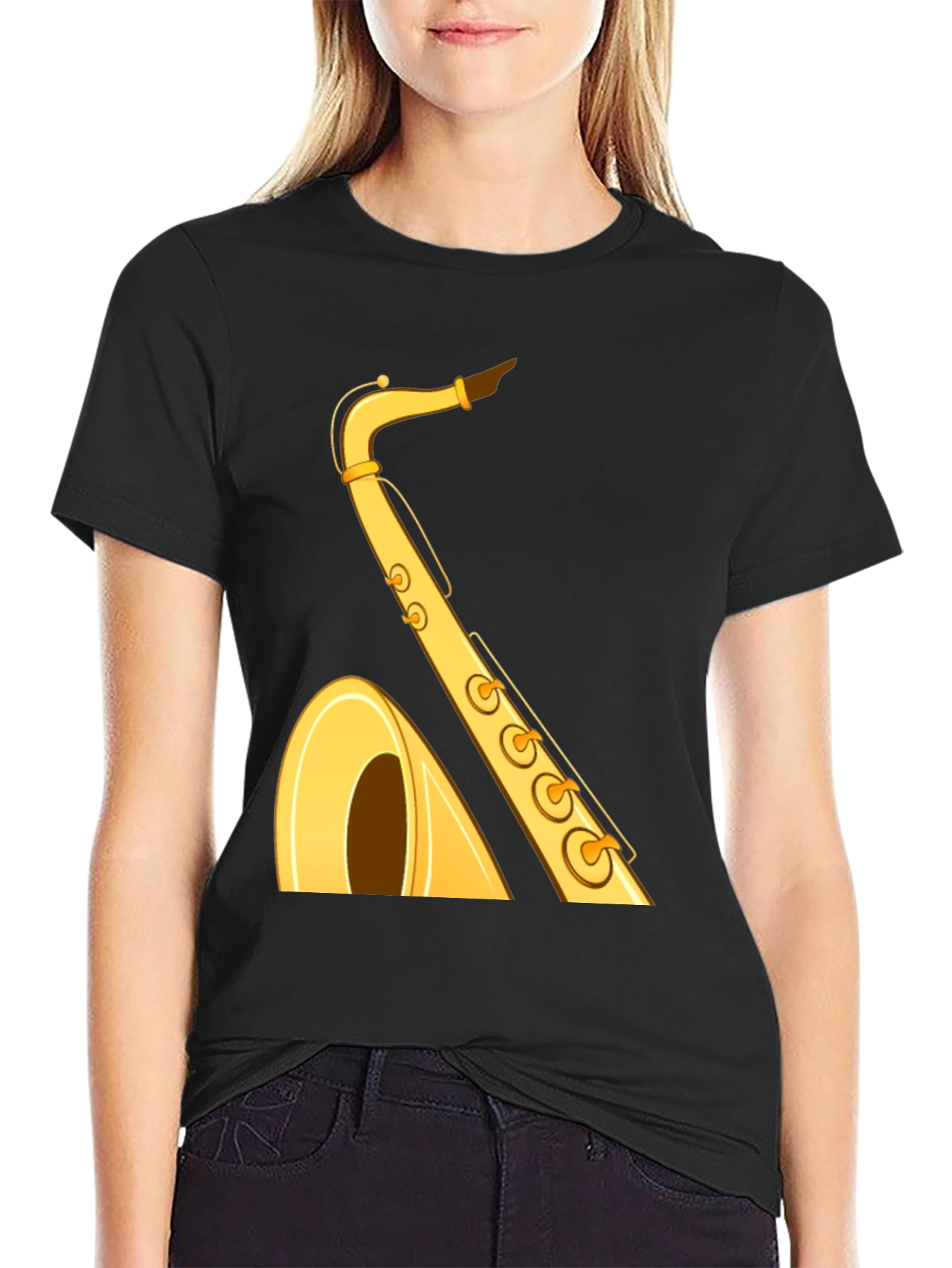 Saxophone Graphic Tee - Black Cotton T-Shirt