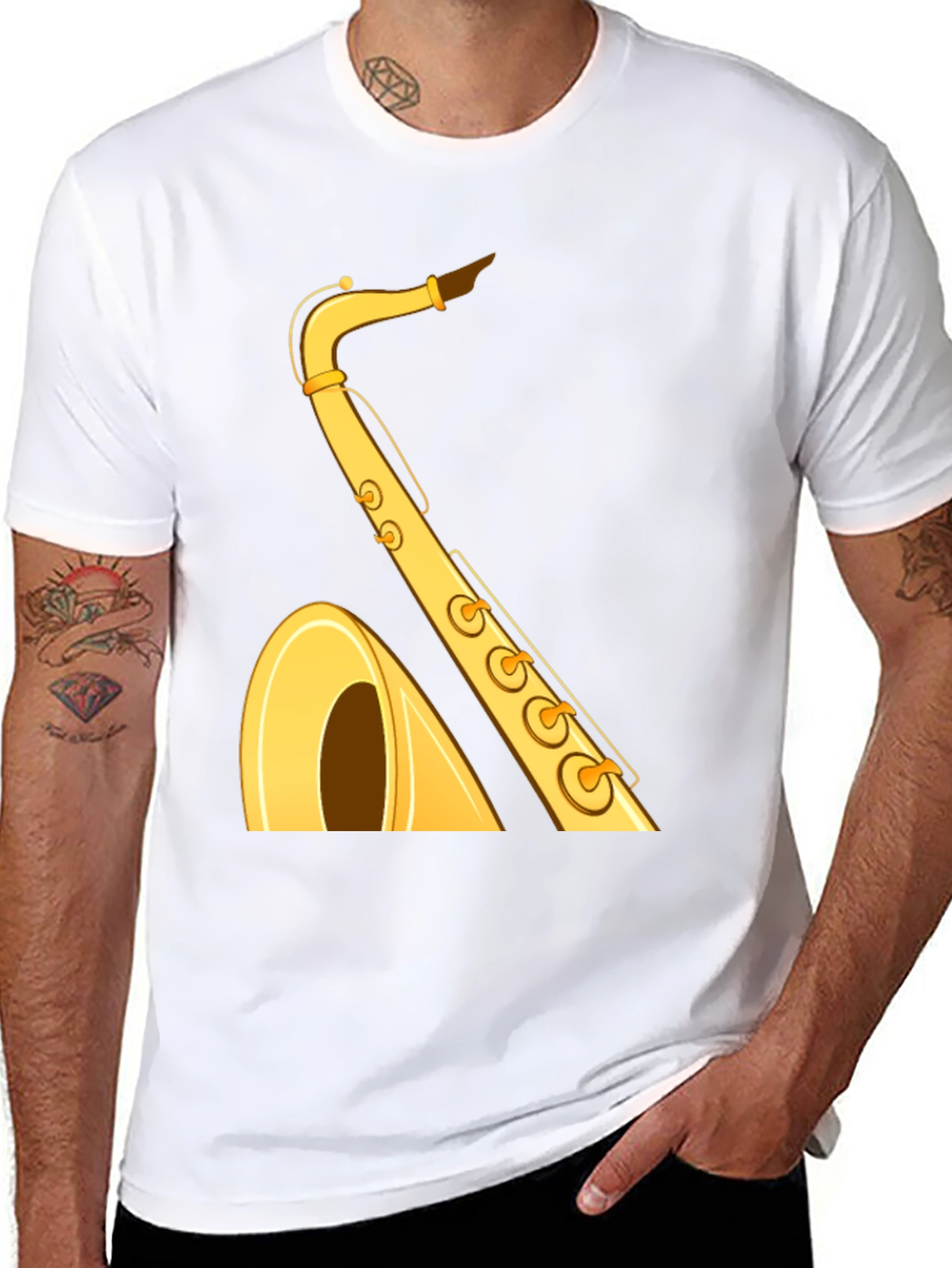 Saxophone Graphic Tee - Black Cotton T-Shirt