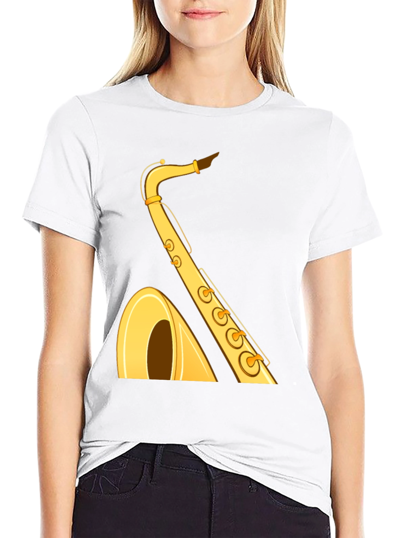 Saxophone Graphic Tee - Black Cotton T-Shirt