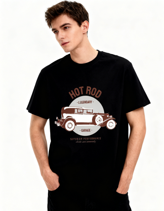 Unisex HOT ROD Legendary Vintage Car Graphic Print T-Shirt, 1 pcs 190g 100% Pure Cotton Casual Short-Sleeve T-Shirt