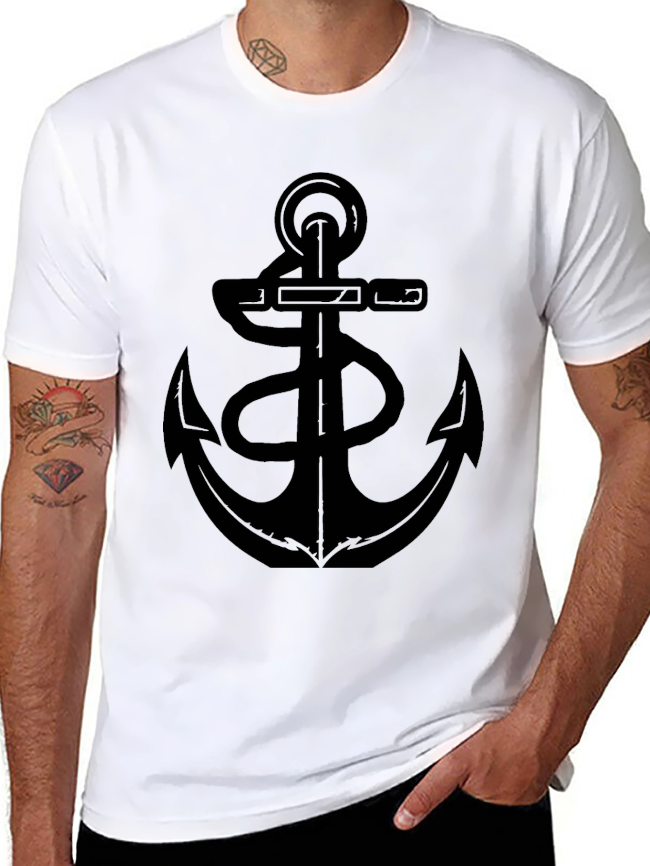 Mens Black Anchor Graphic T-Shirt