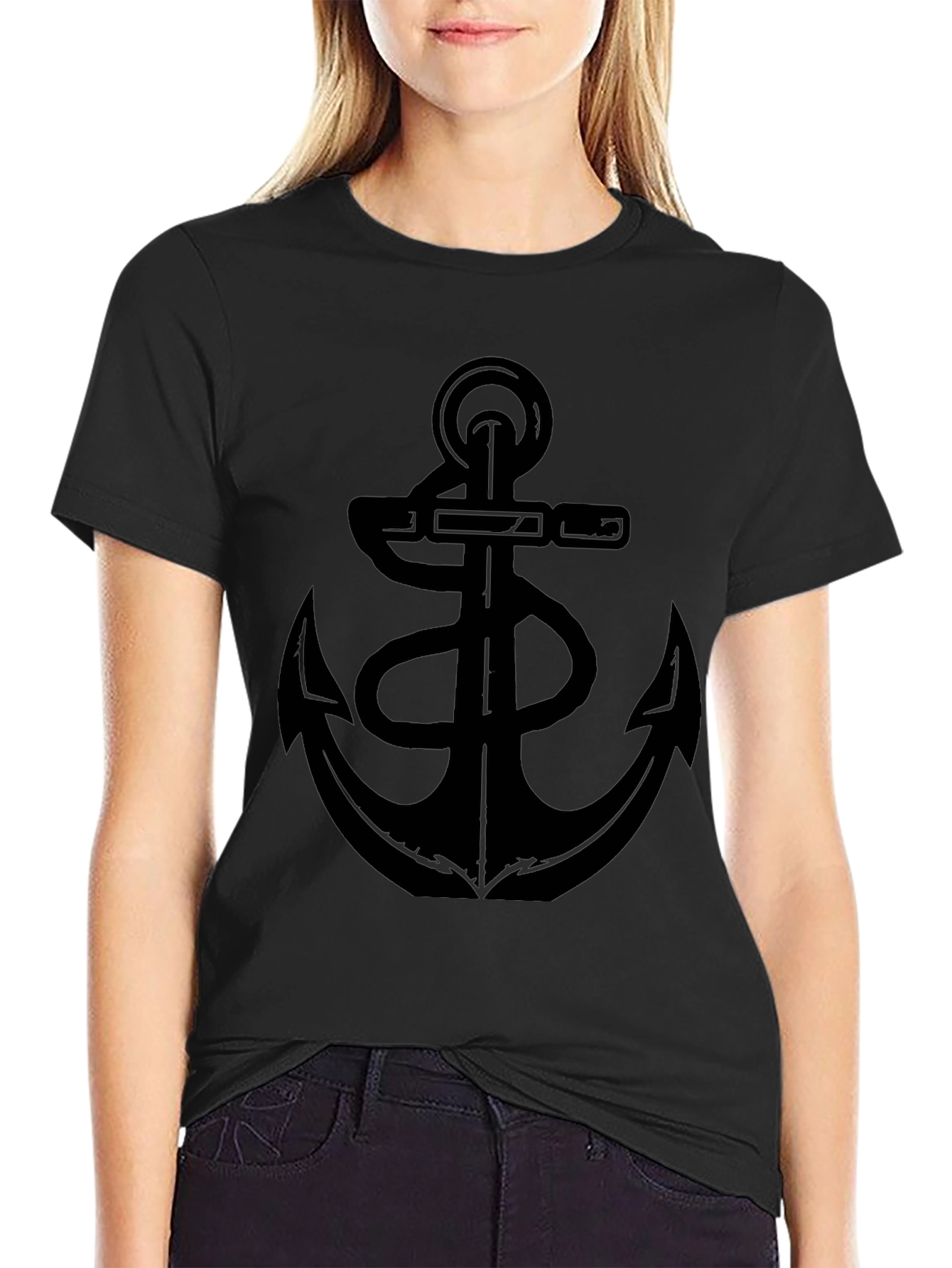 Mens Black Anchor Graphic T-Shirt