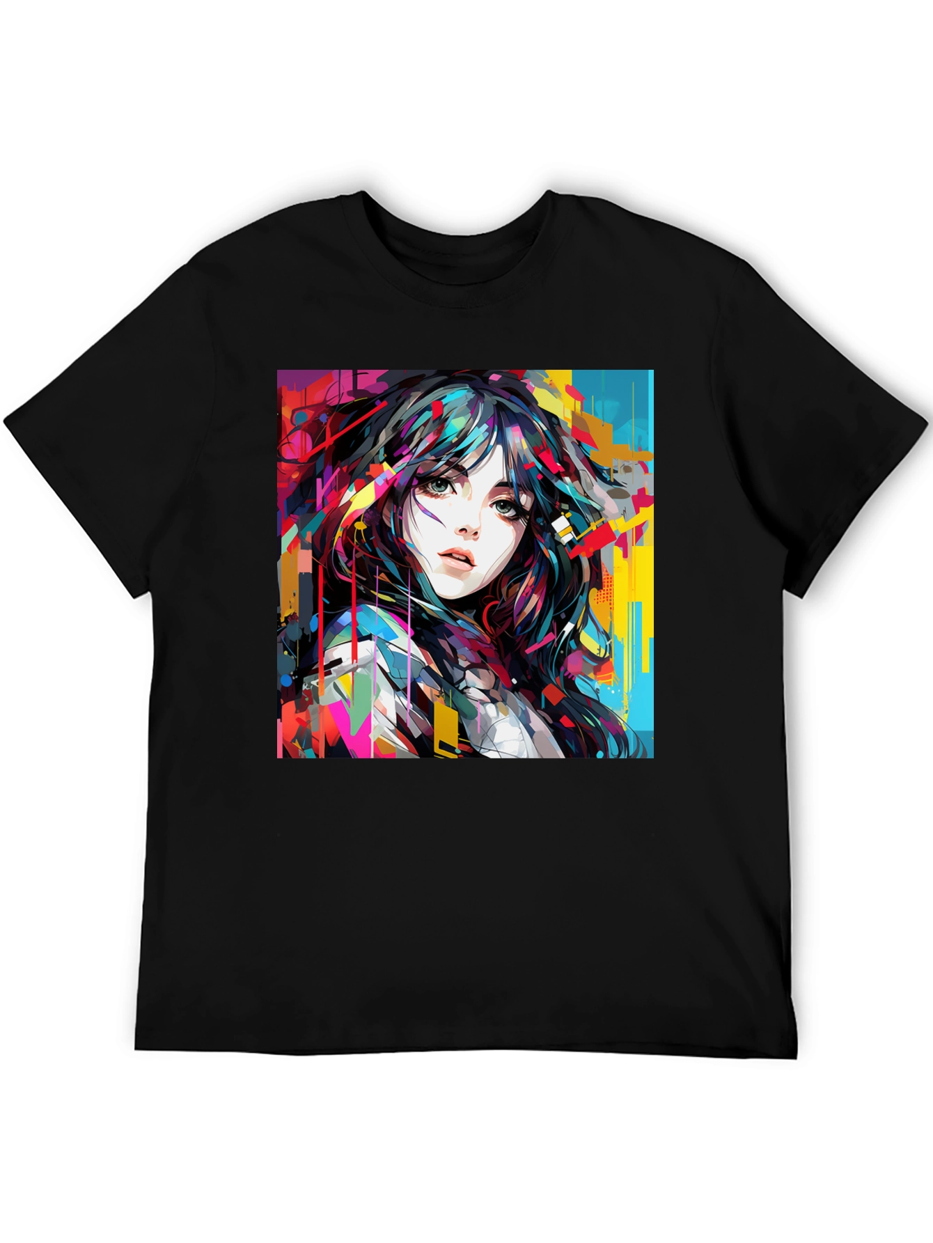 Abstract Anime Girl Graphic Black T-Shirt