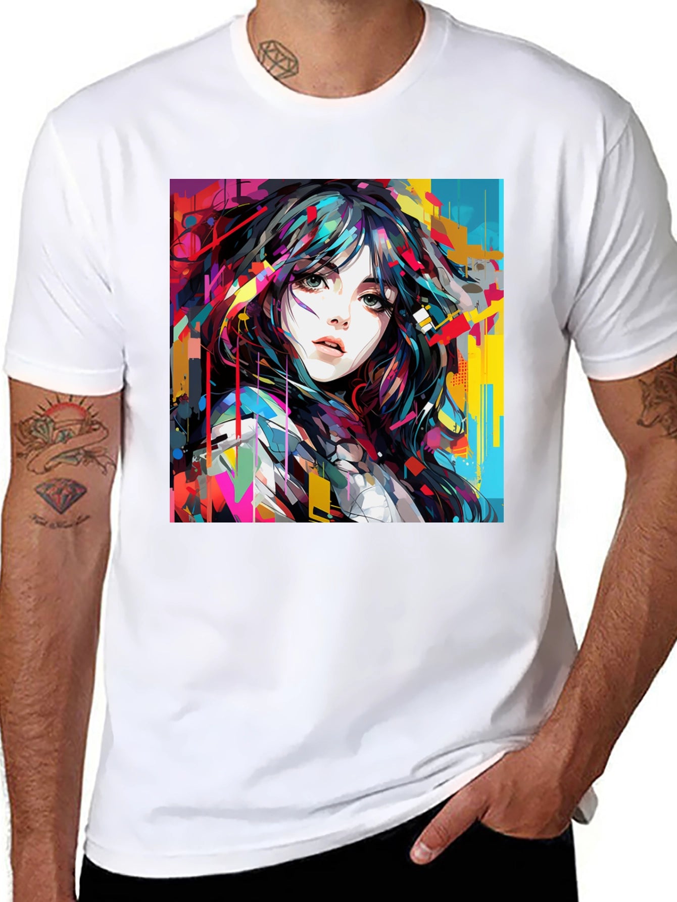 Abstract Anime Girl Graphic Black T-Shirt