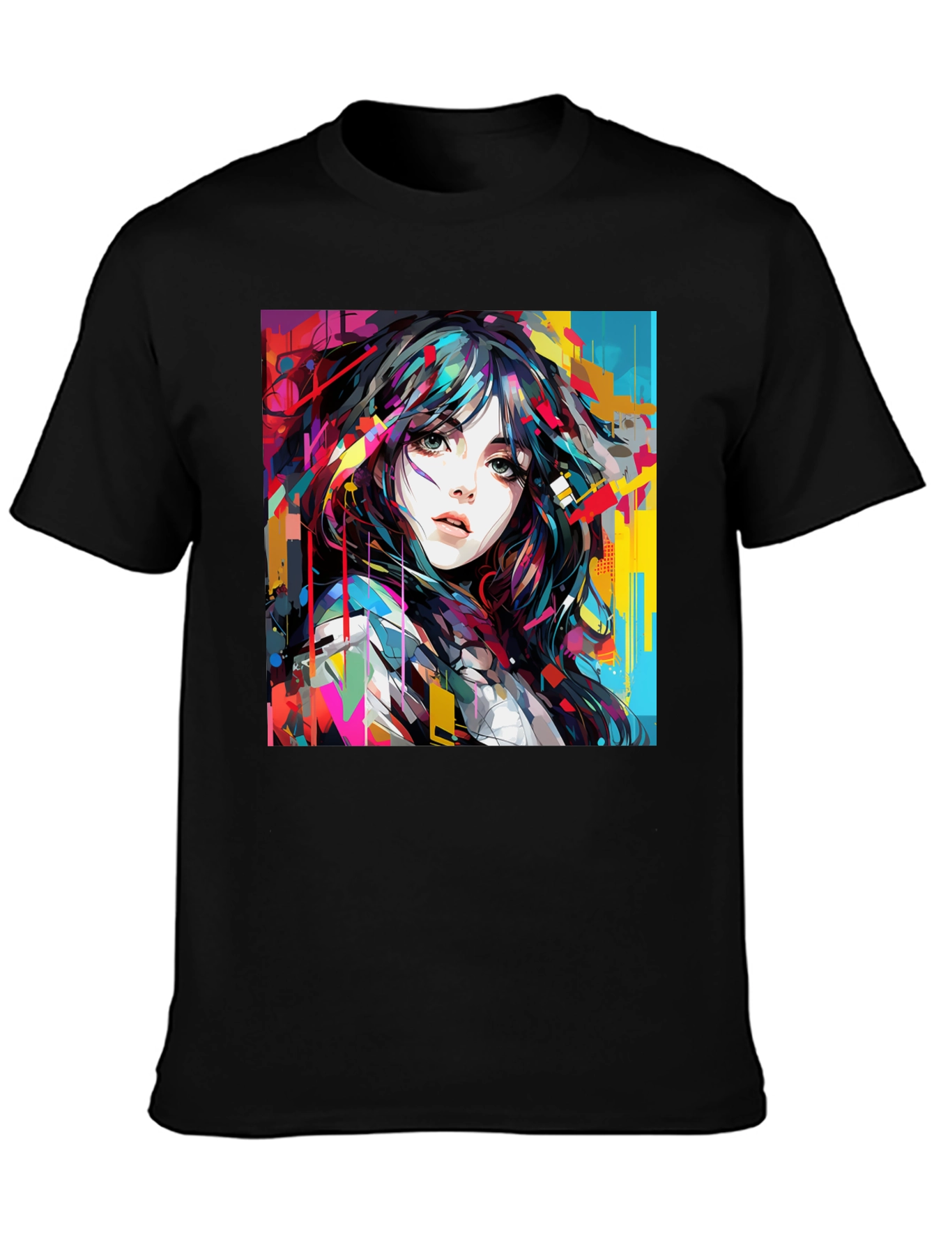 Abstract Anime Girl Graphic Black T-Shirt