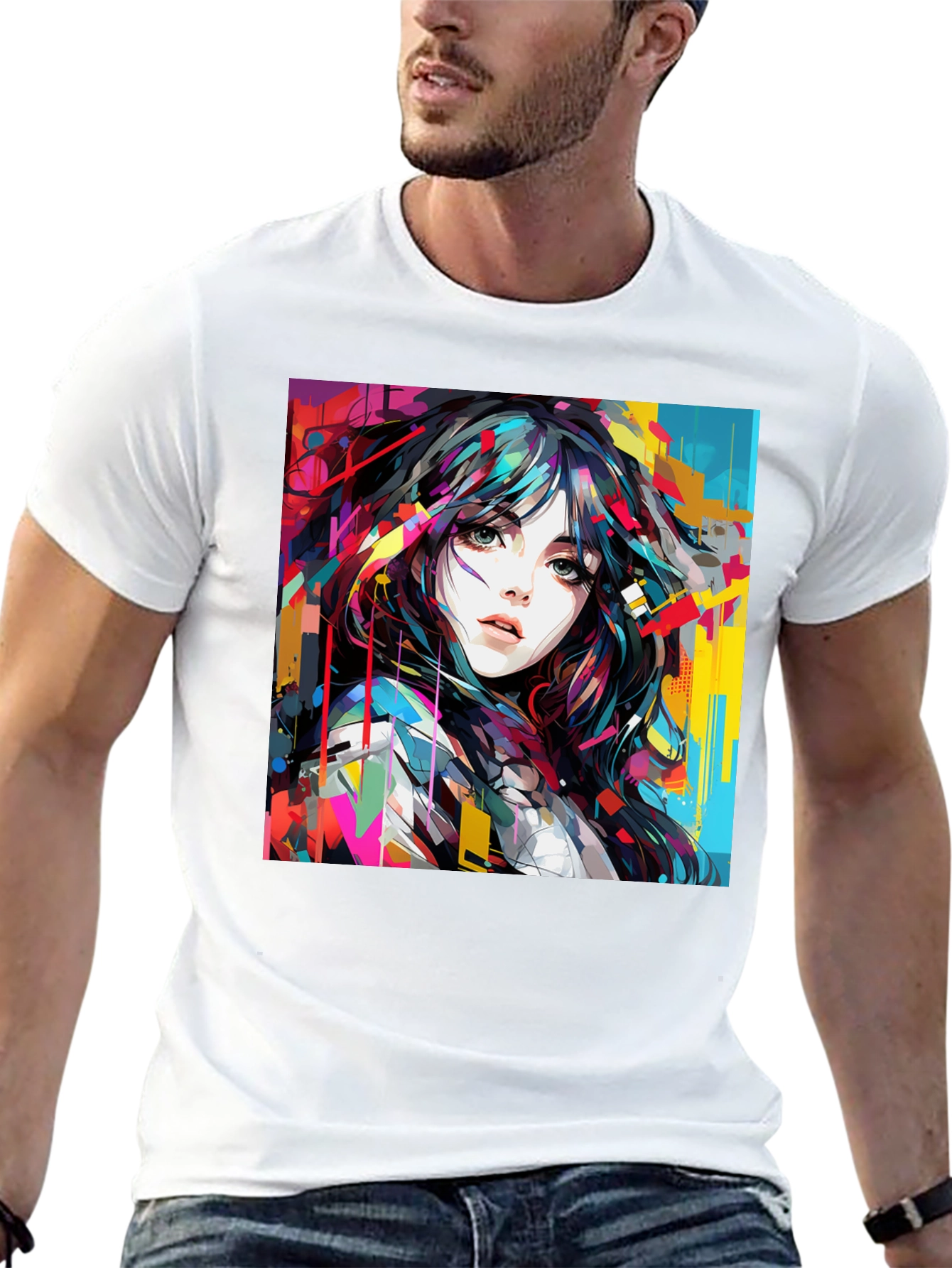 Abstract Anime Girl Graphic Black T-Shirt
