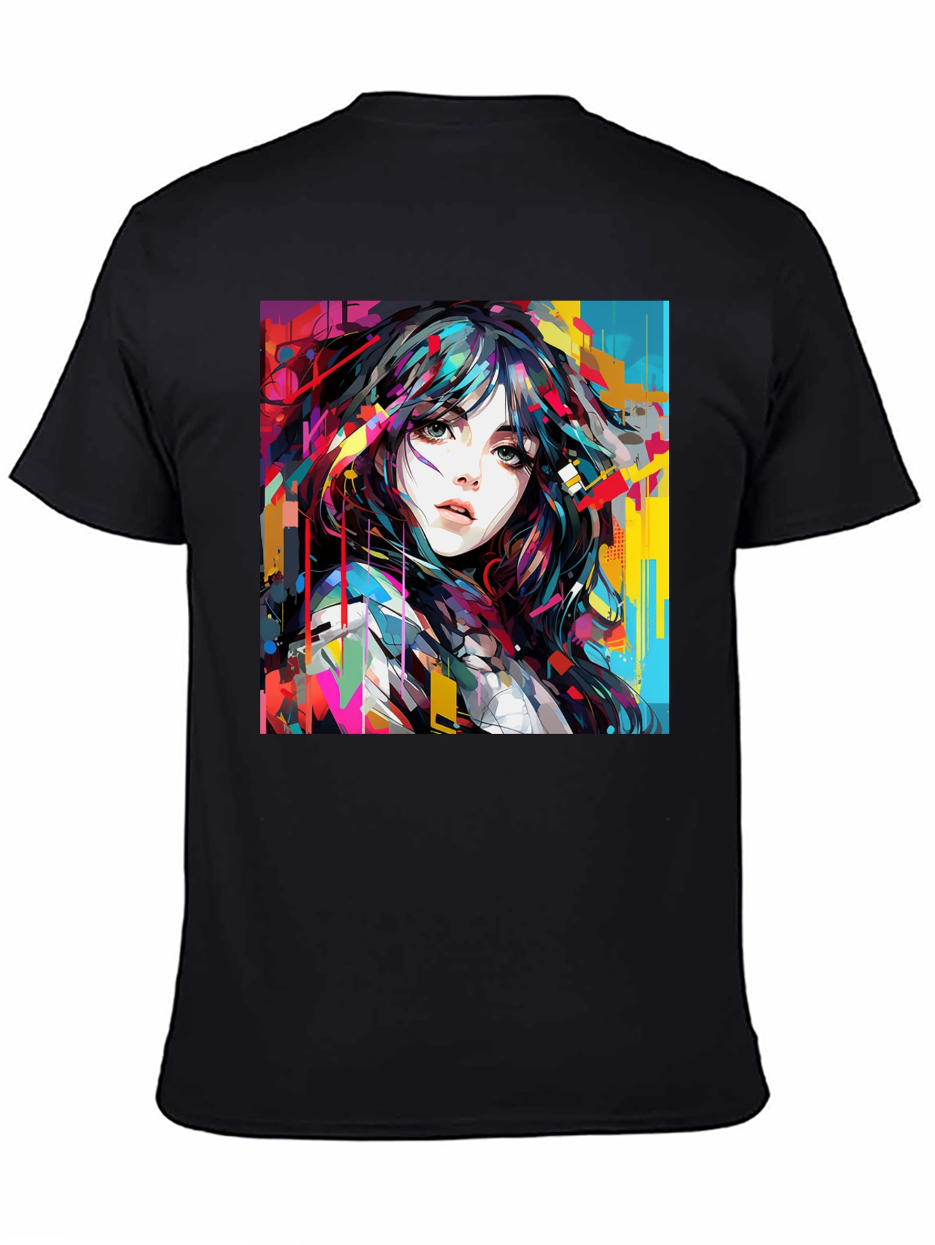 Abstract Anime Girl Graphic Black T-Shirt