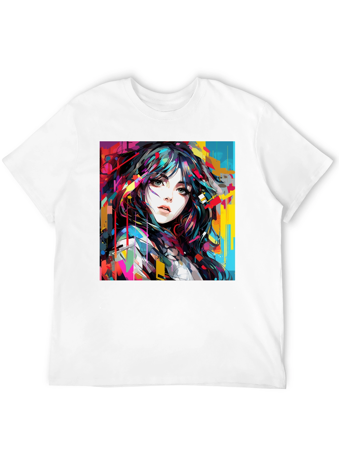 Abstract Anime Girl Graphic Black T-Shirt