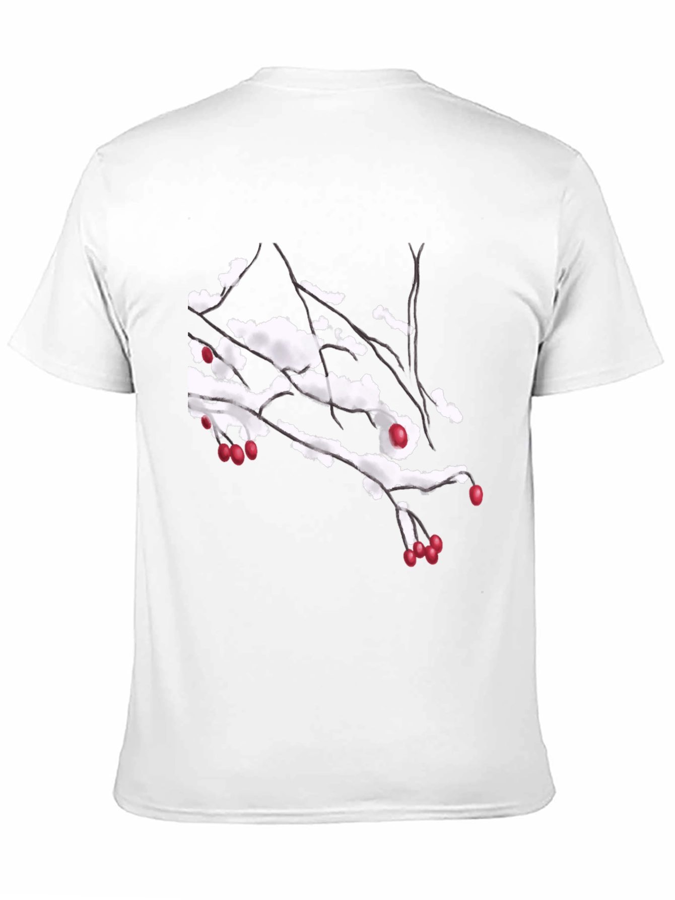 Snowy Berry Branch Black T-Shirt