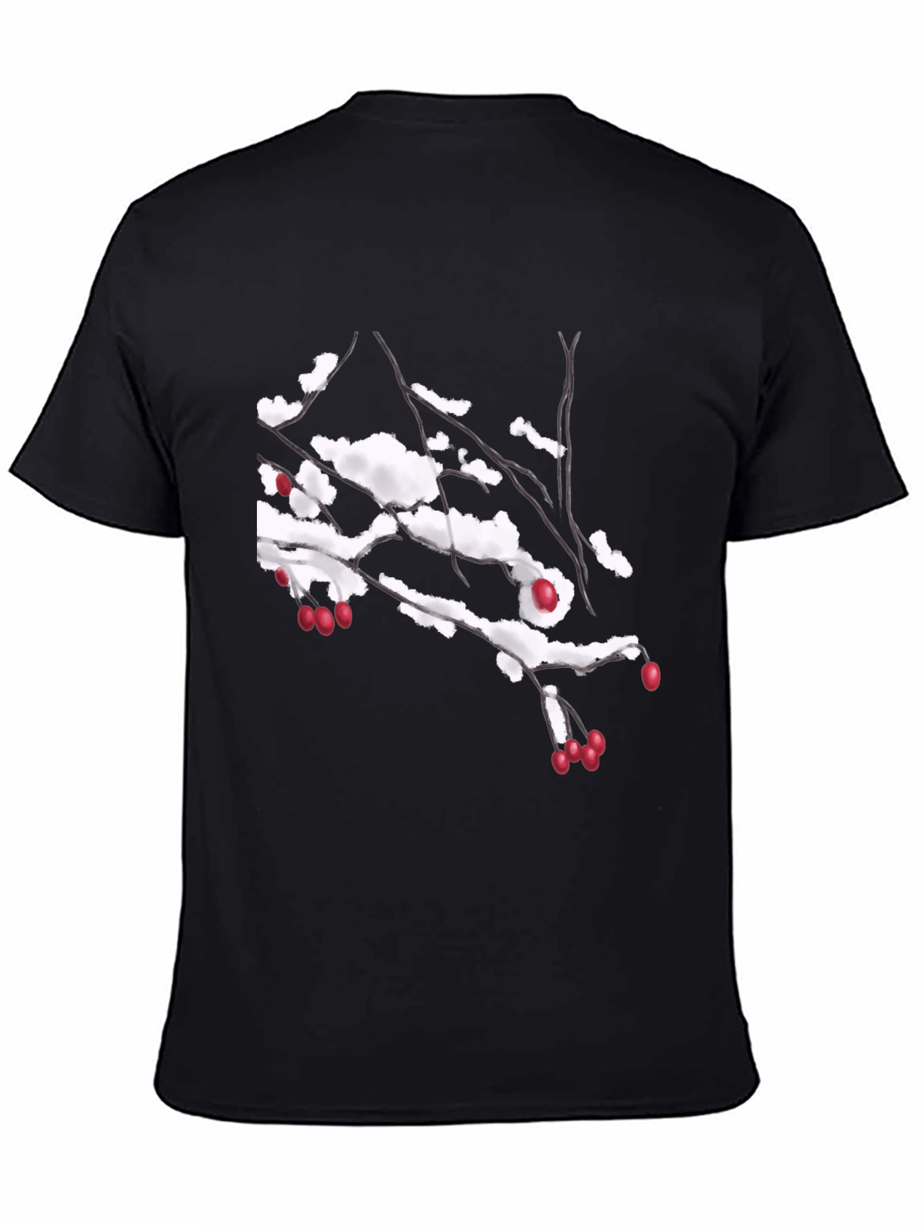 Snowy Berry Branch Black T-Shirt