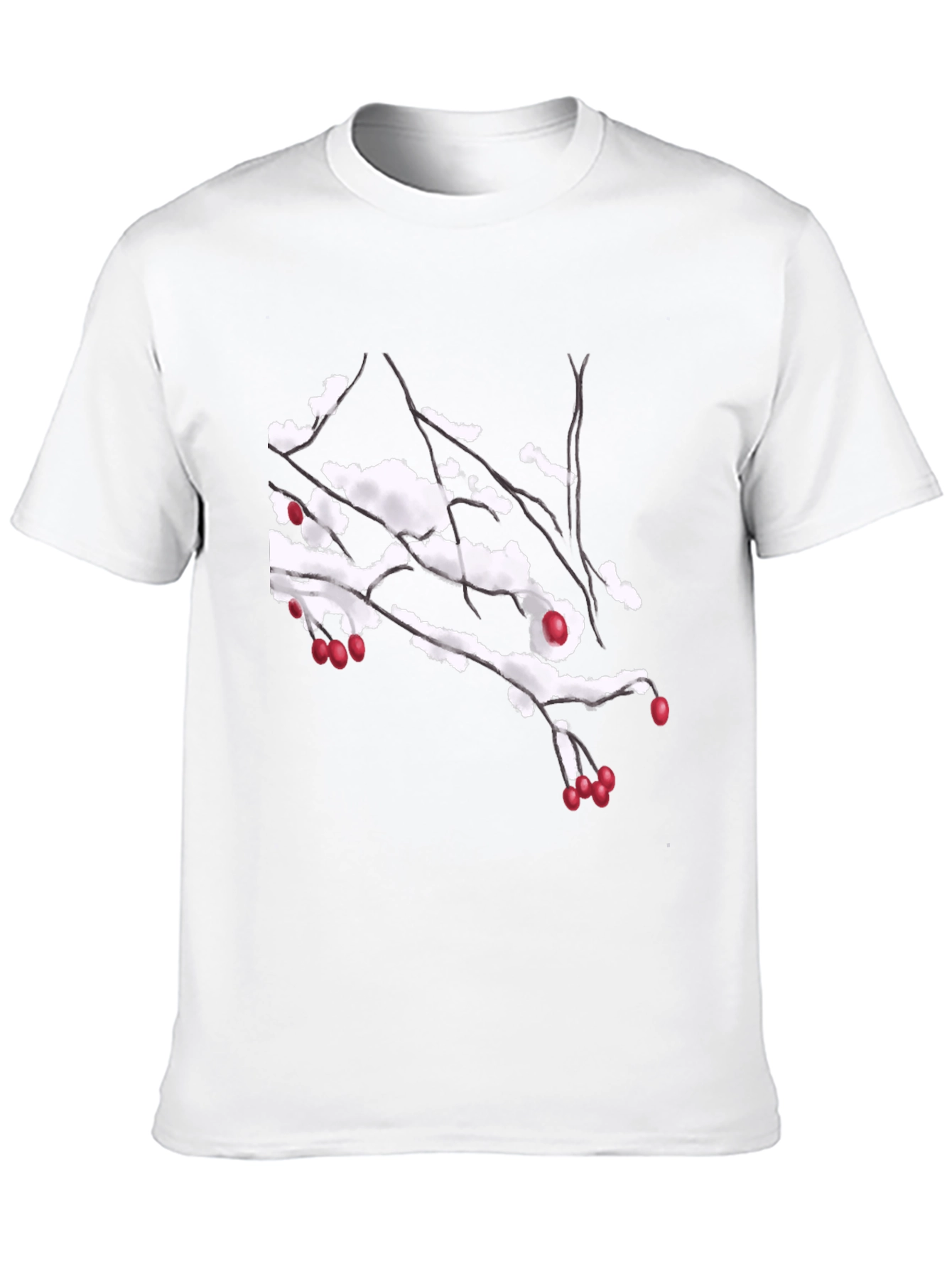 Snowy Berry Branch Black T-Shirt
