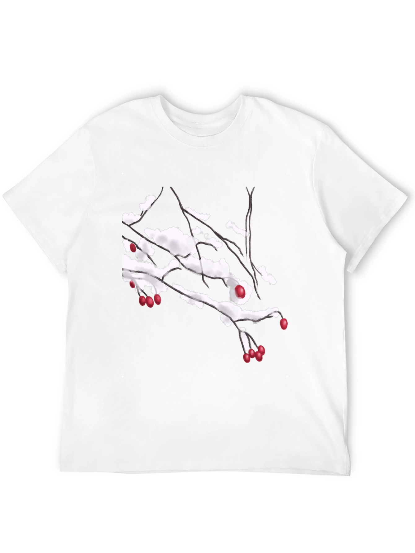 Snowy Berry Branch Black T-Shirt