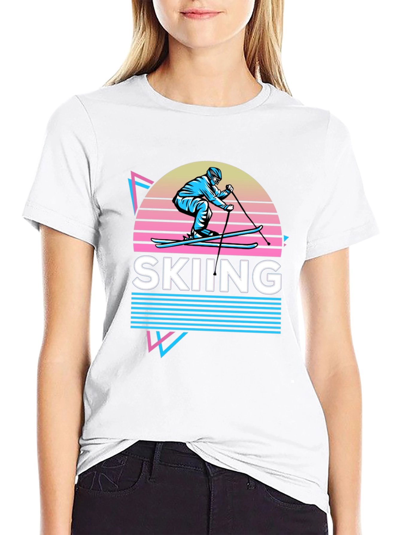 Retro Skiing Graphic Tee - 80s Style