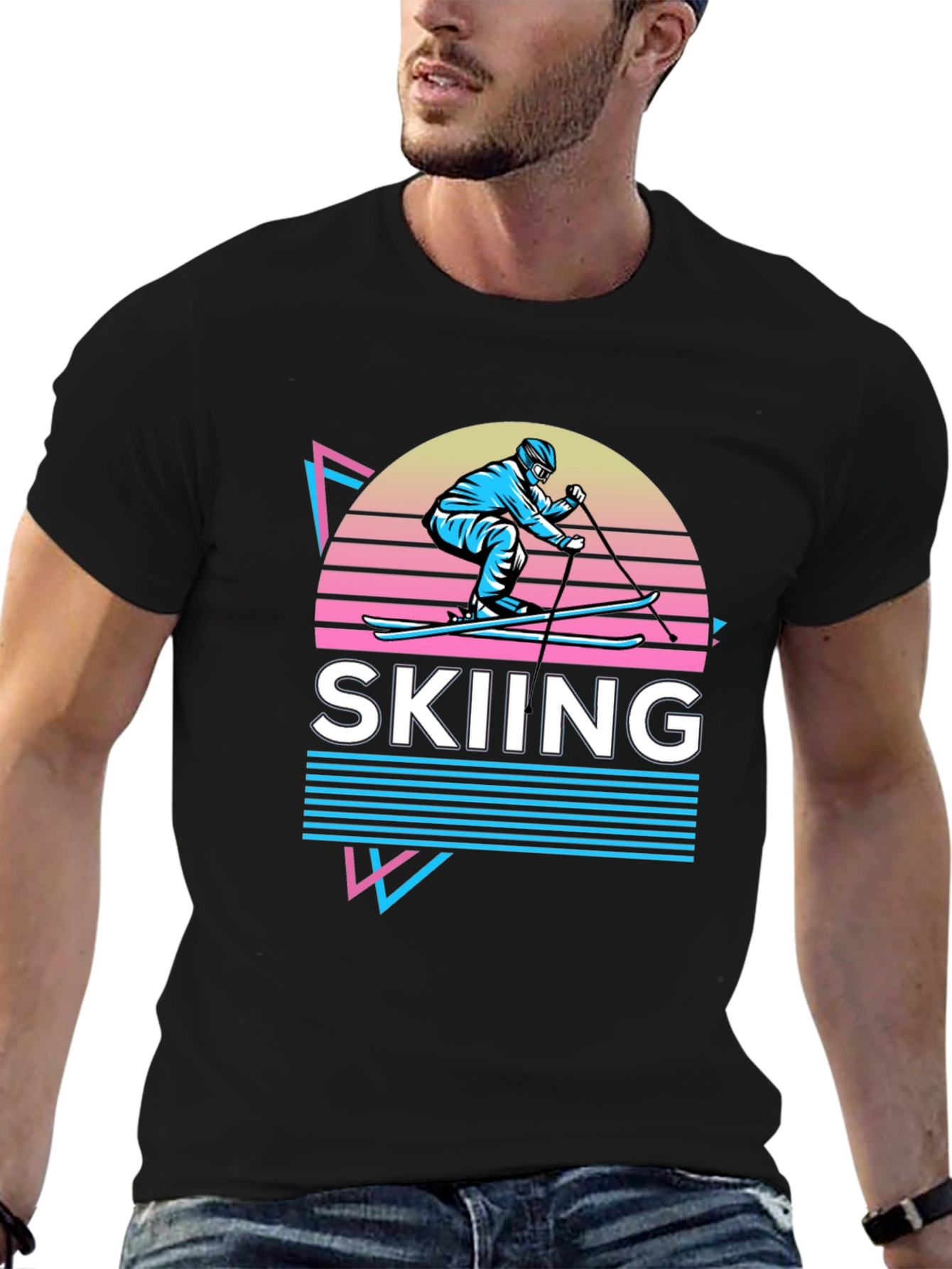 Retro Skiing Graphic Tee - 80s Style