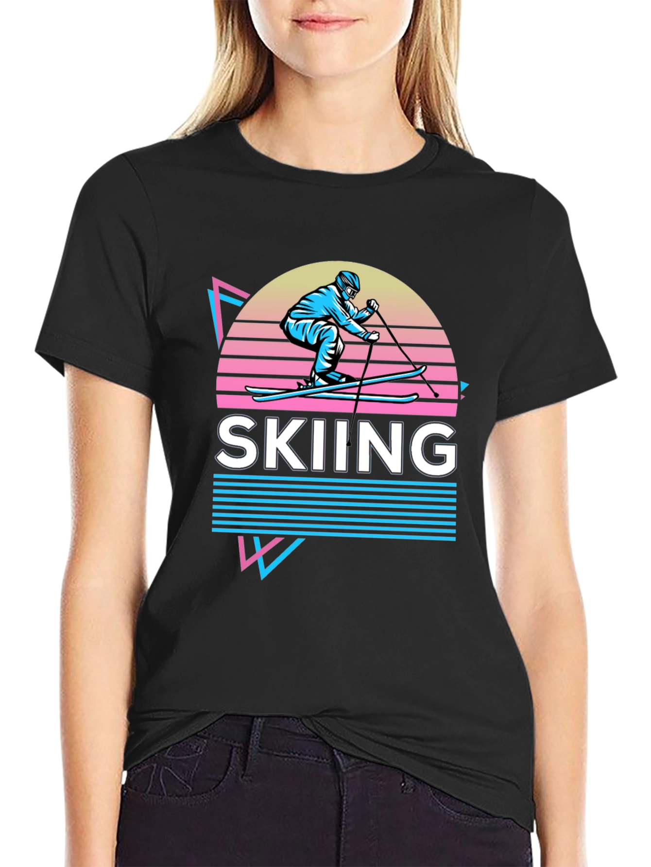 Retro Skiing Graphic Tee - 80s Style