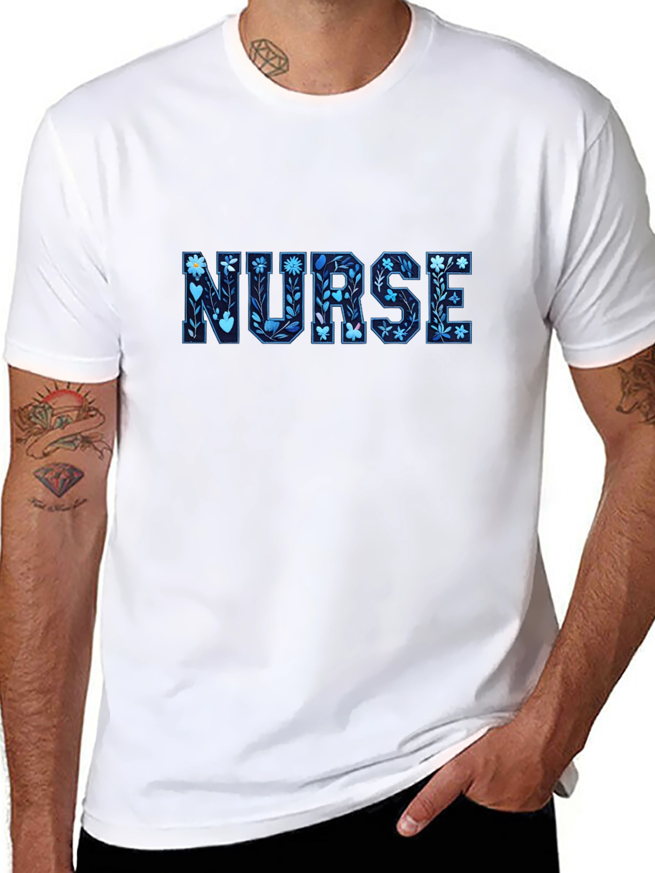 Floral Nurse T-Shirt - Black Cotton Tee