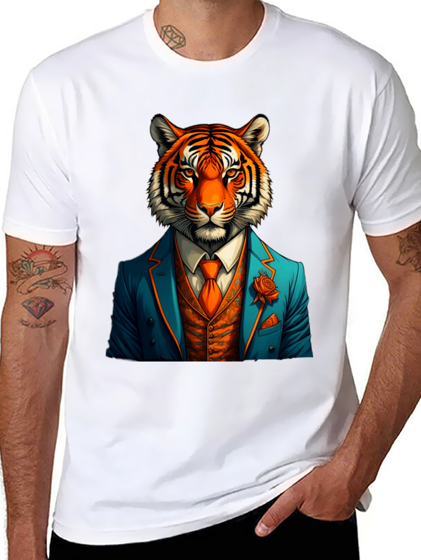 Tiger Suit T-Shirt - Stylish Animal Graphic Tee