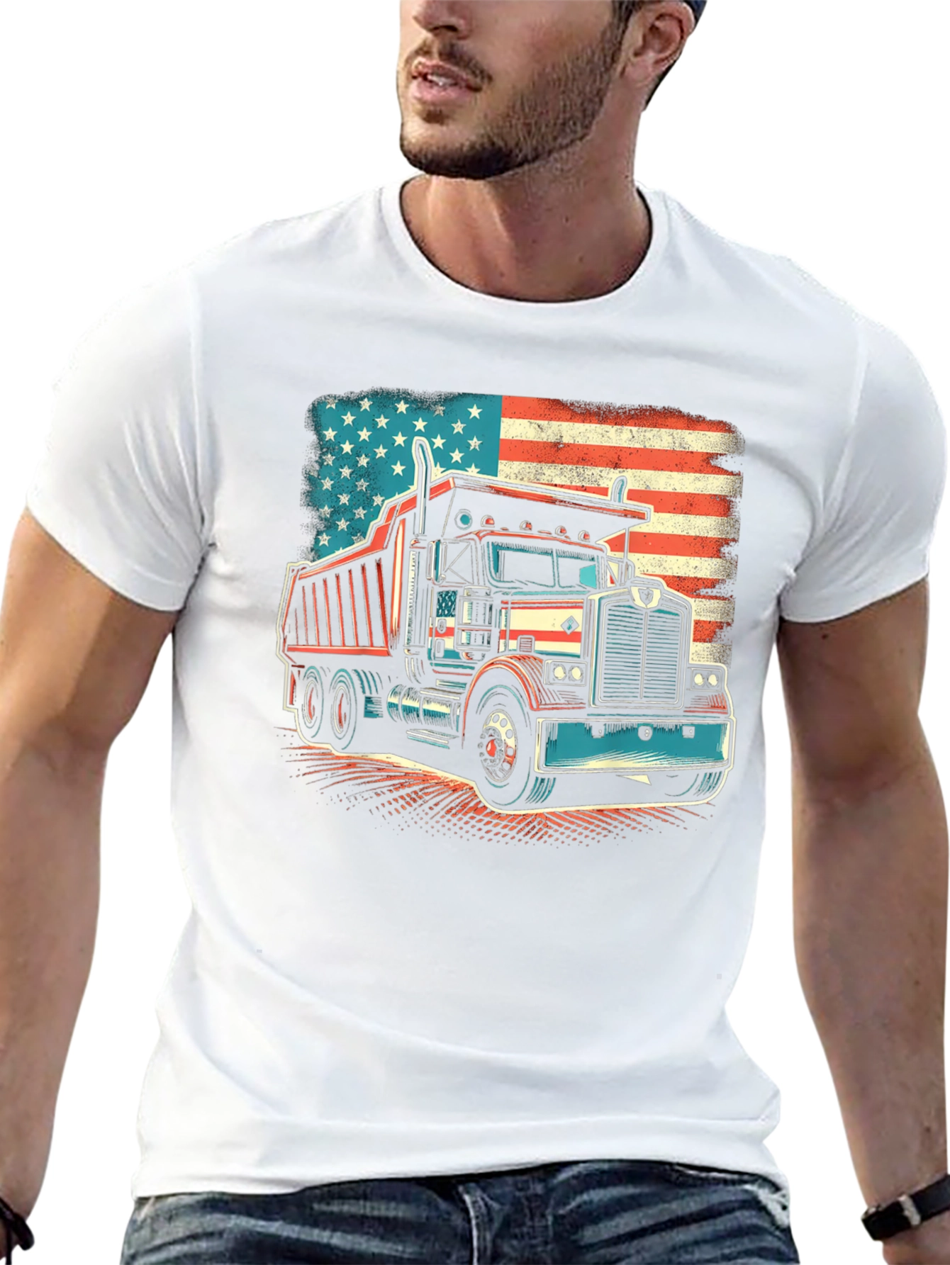 American Flag Truck Graphic T-Shirt