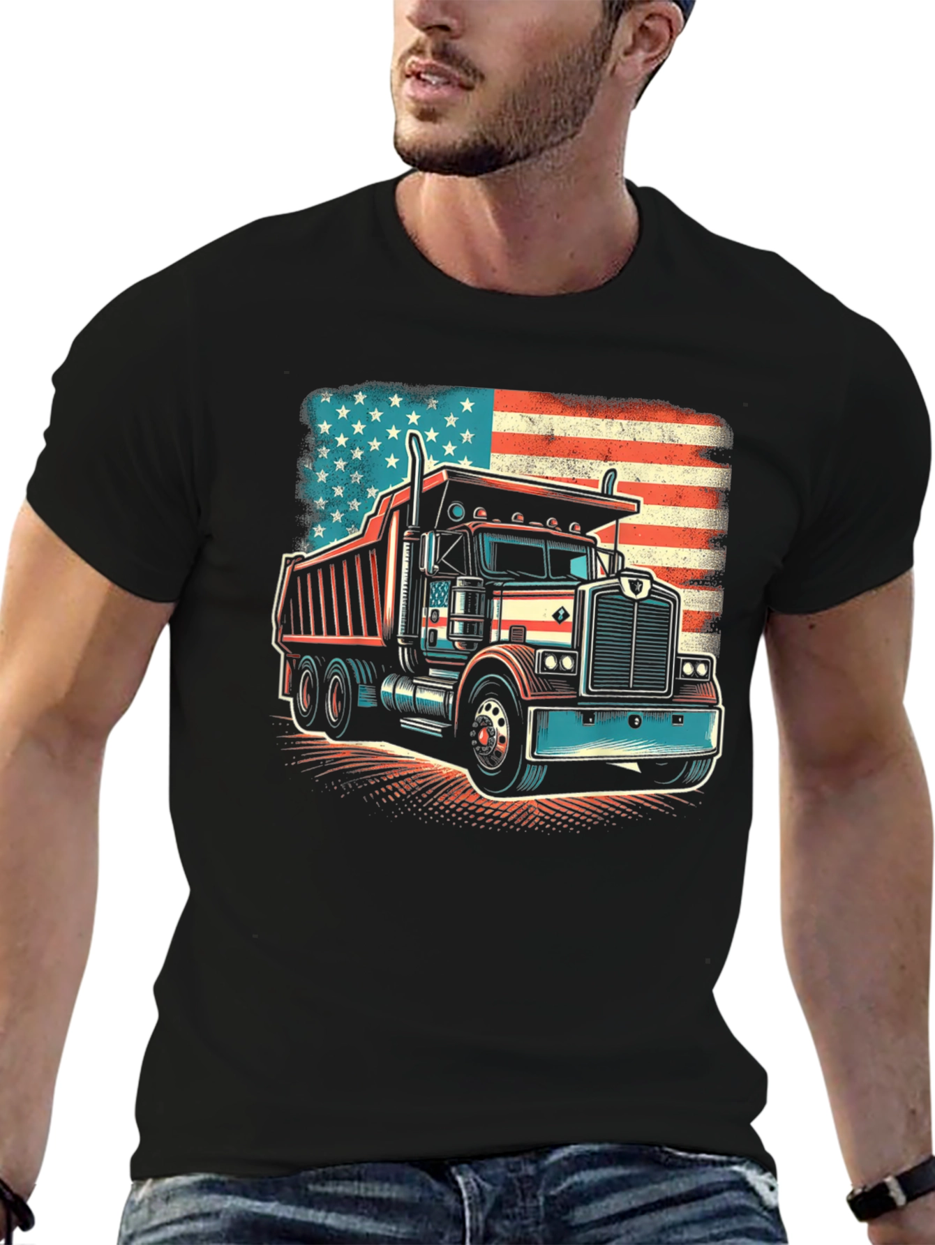 American Flag Truck Graphic T-Shirt