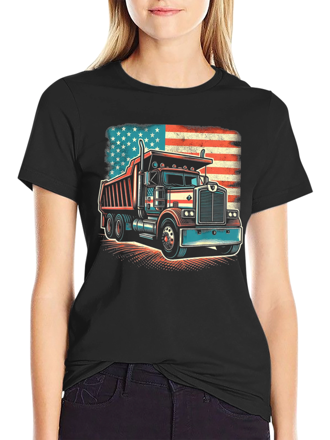 American Flag Truck Graphic T-Shirt