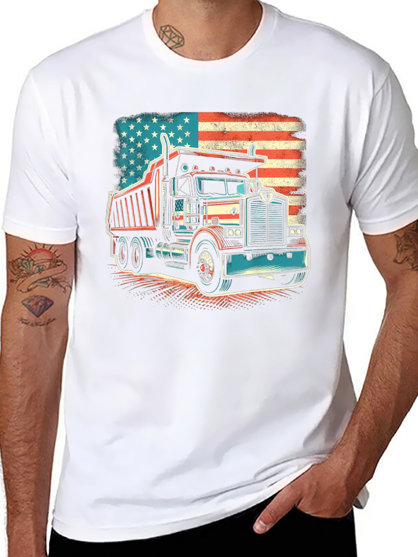 American Flag Truck Graphic T-Shirt