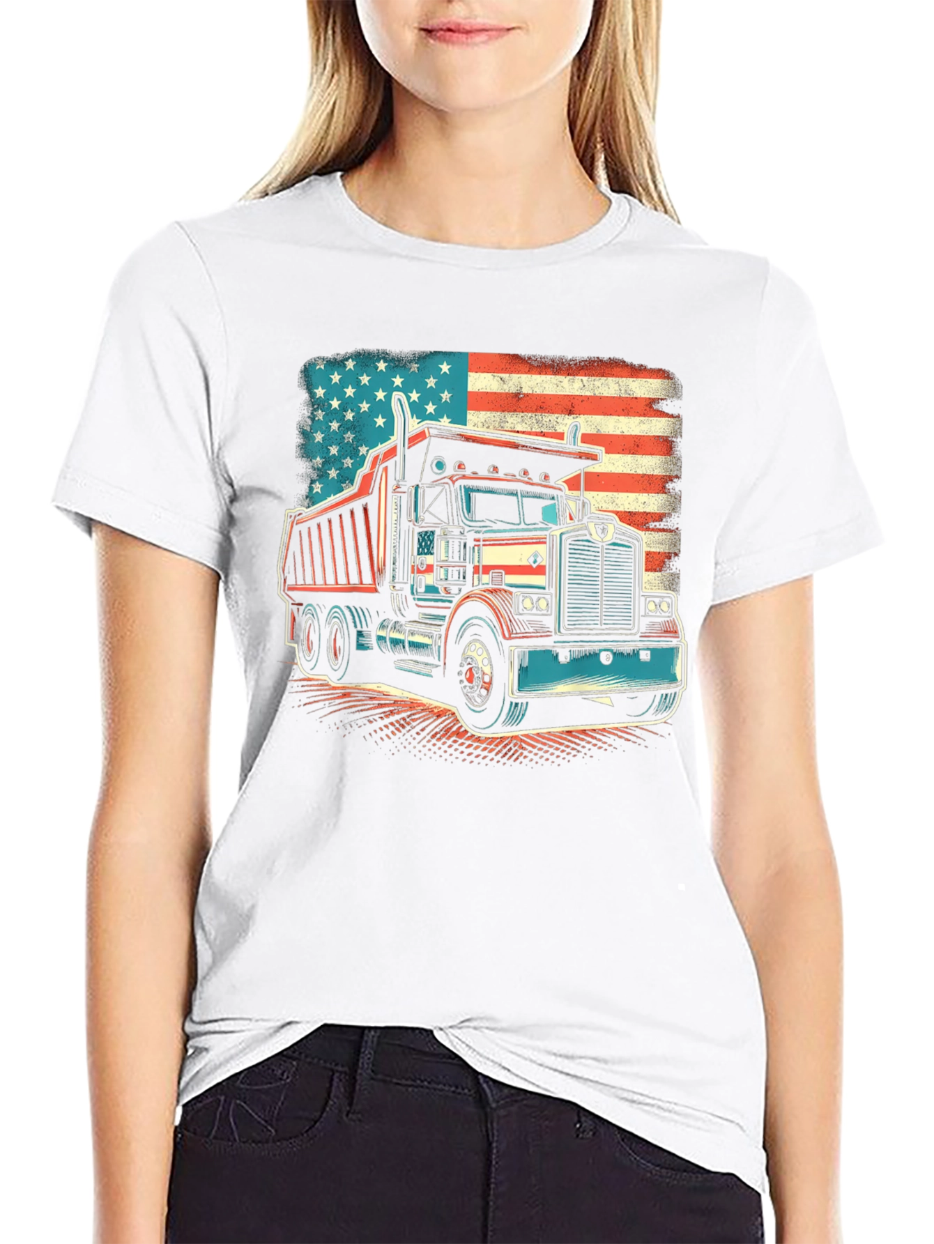 American Flag Truck Graphic T-Shirt