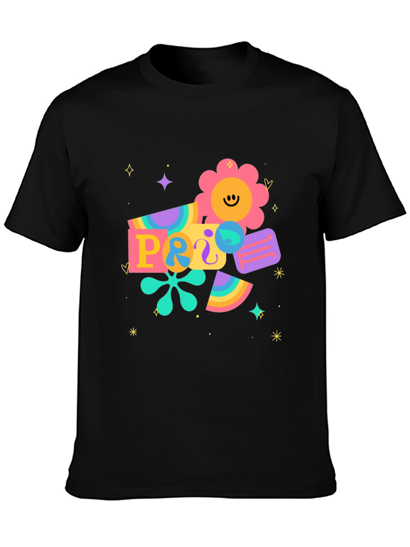 Retro Pride Graphic Tee - Black Cotton Blend T-Shirt