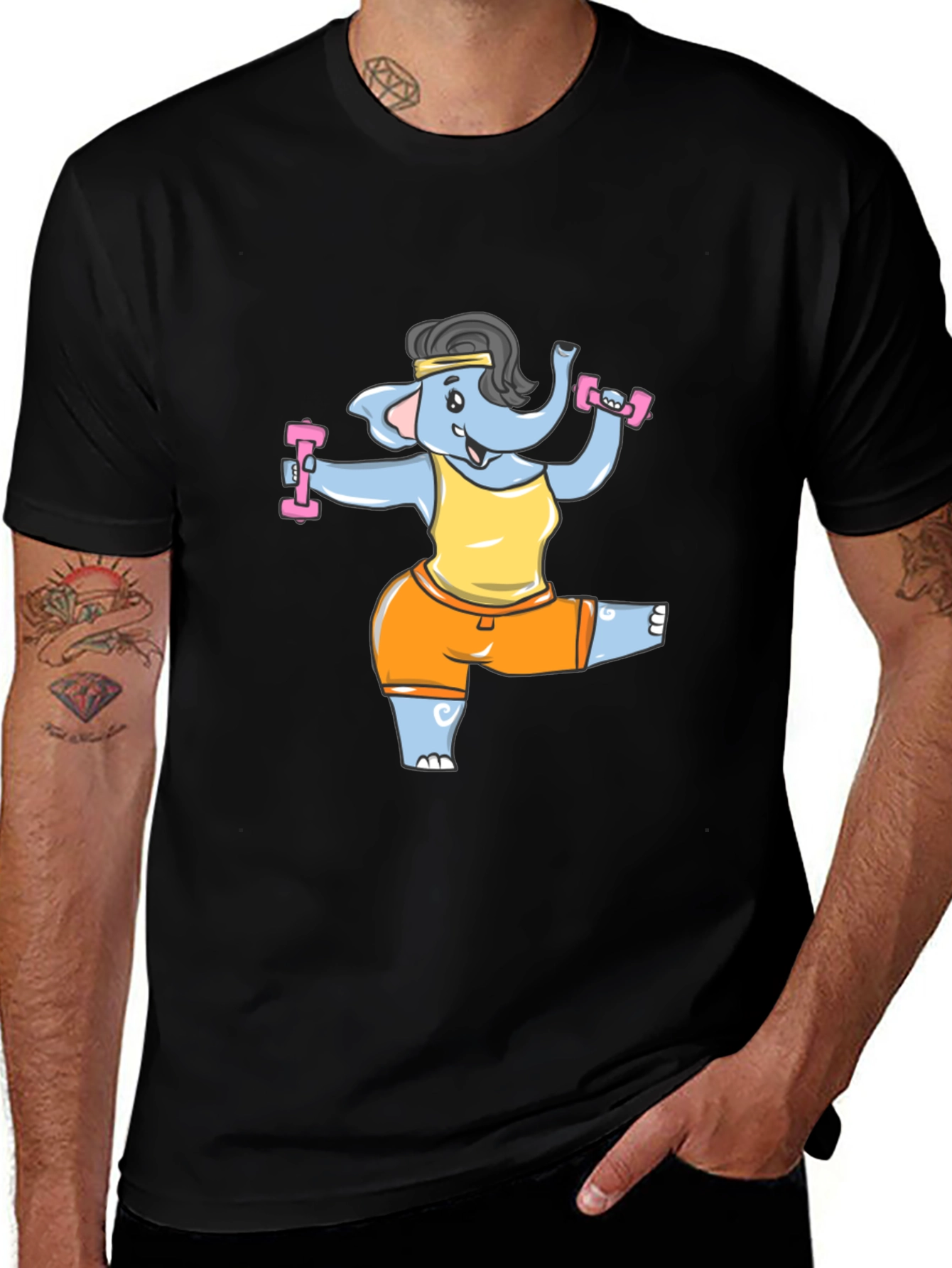 Funny Elephant Gym T-Shirt - Black