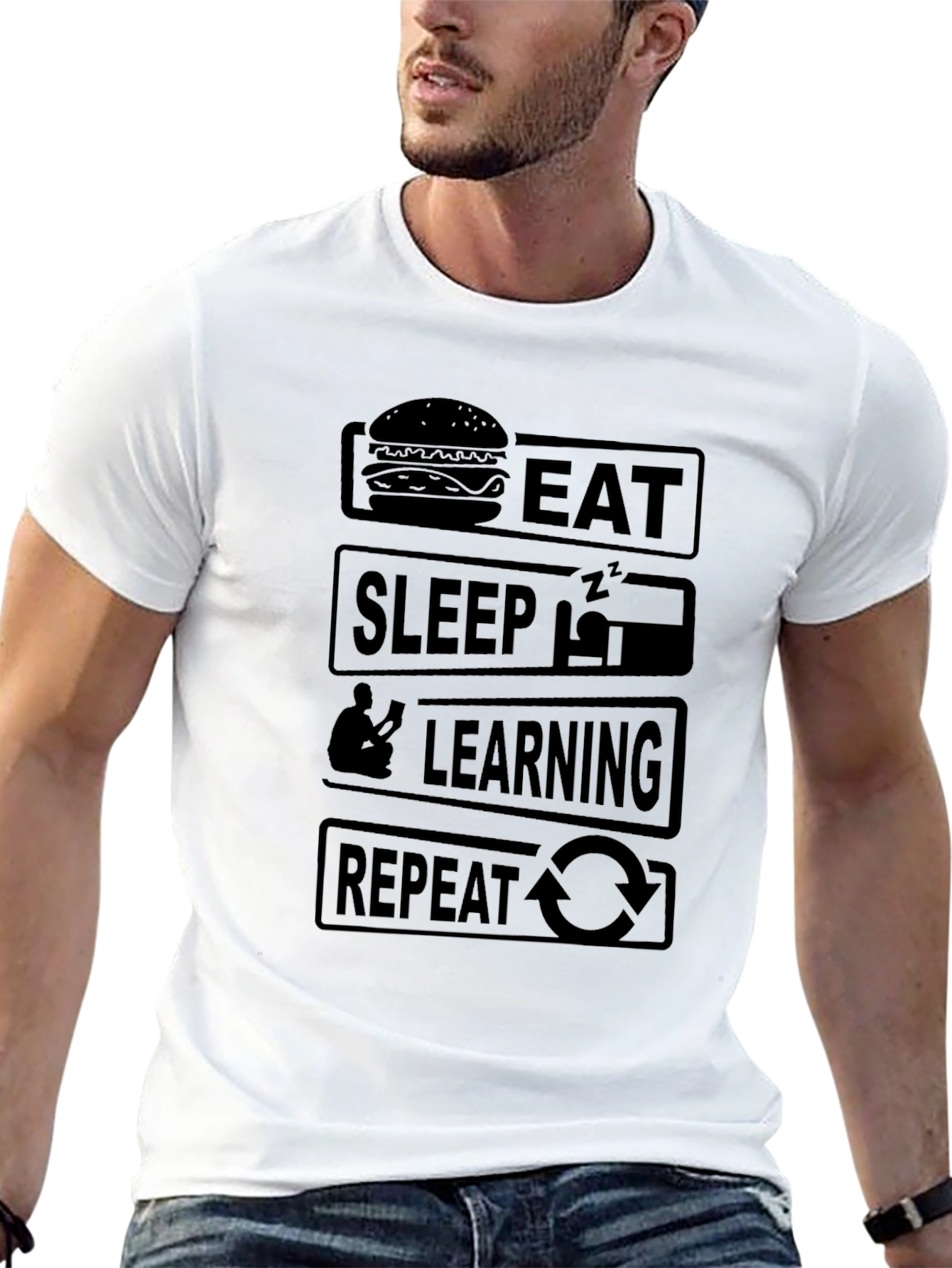 Eat Sleep Learning Repeat Black Graphic T-Shirt