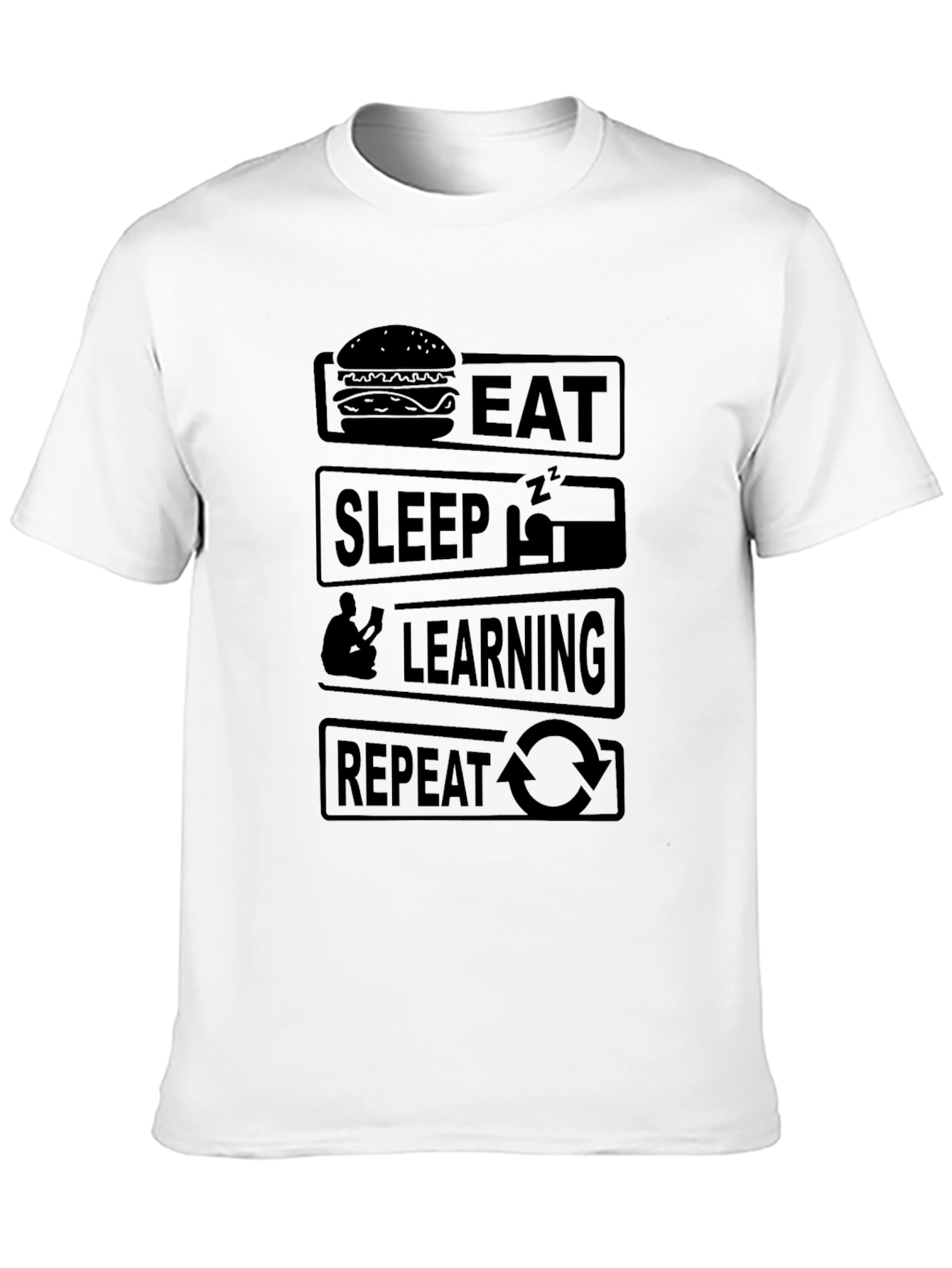 Eat Sleep Learning Repeat Black Graphic T-Shirt