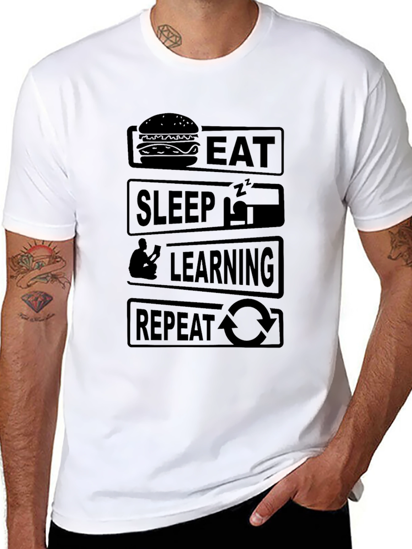 Eat Sleep Learning Repeat Black Graphic T-Shirt