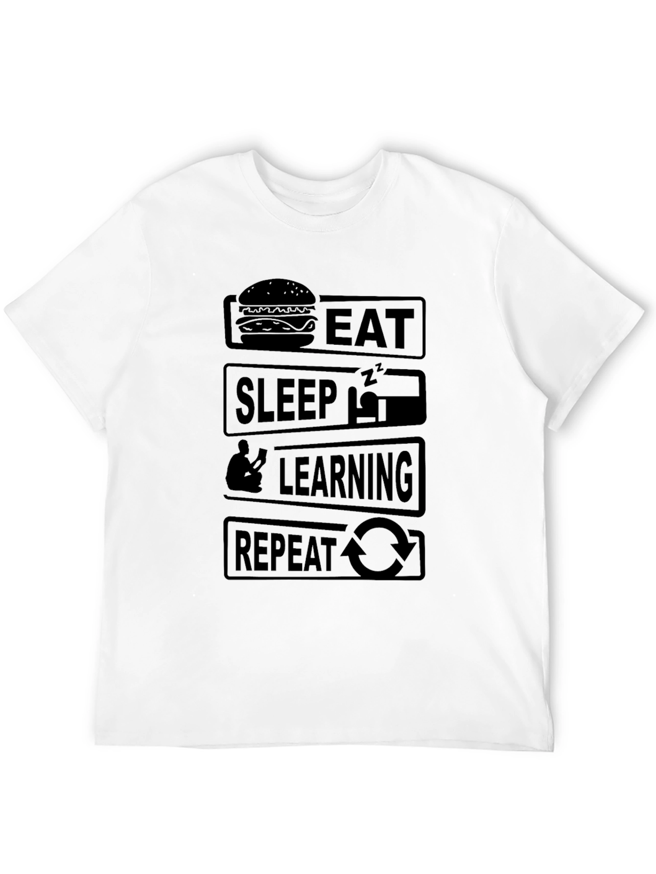 Eat Sleep Learning Repeat Black Graphic T-Shirt