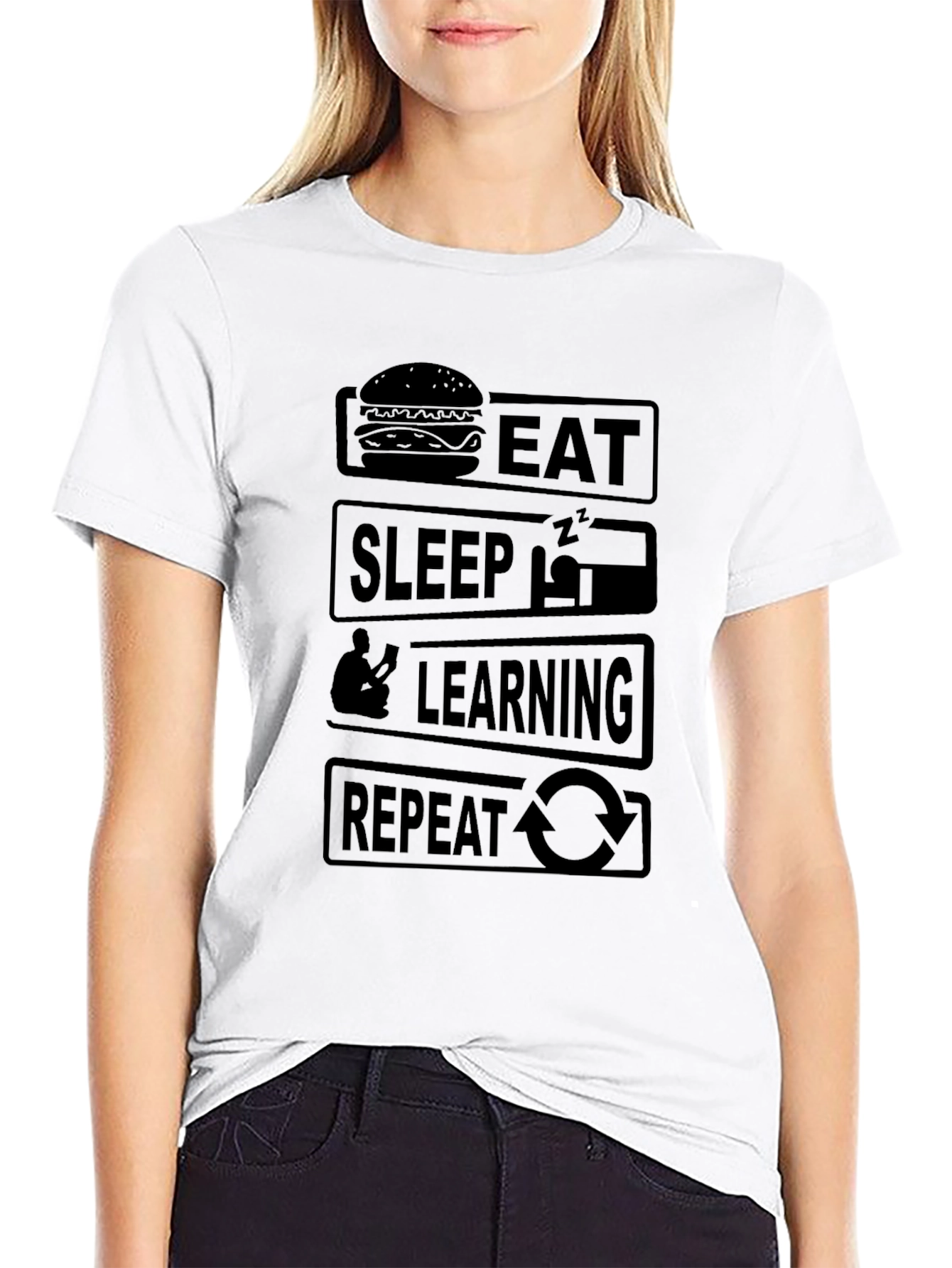 Eat Sleep Learning Repeat Black Graphic T-Shirt