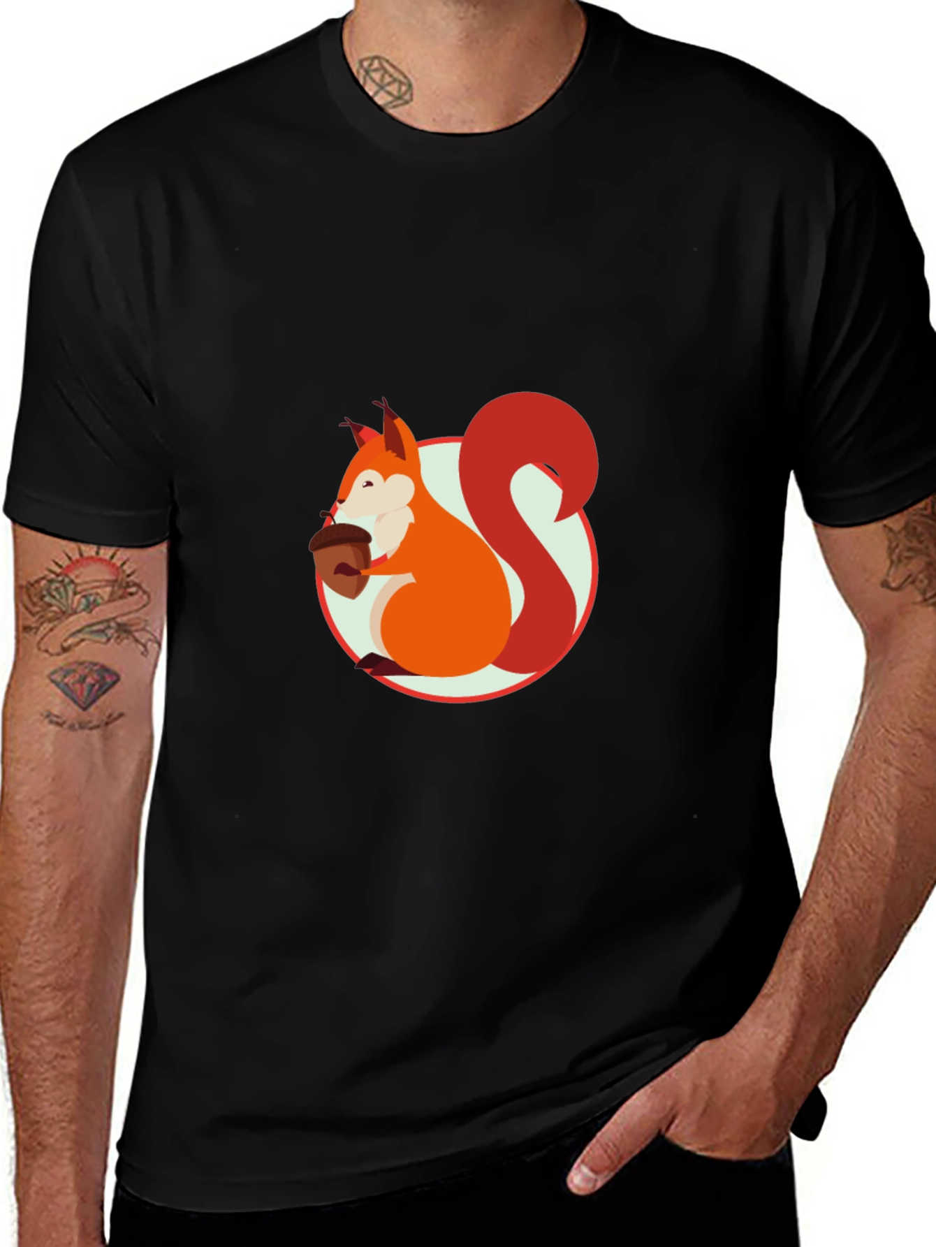 Squirrel Graphic Print Black T-Shirt