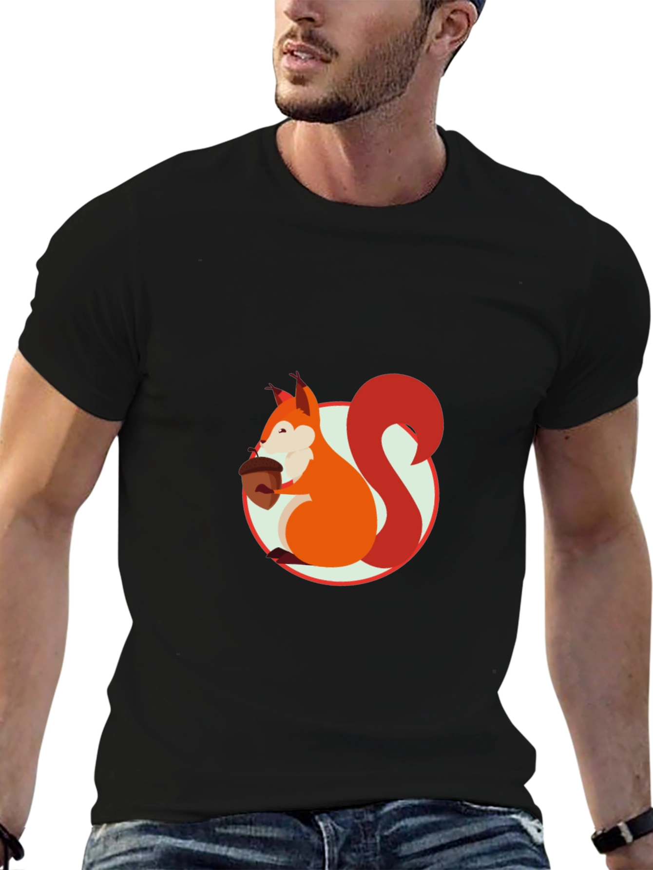 Squirrel Graphic Print Black T-Shirt