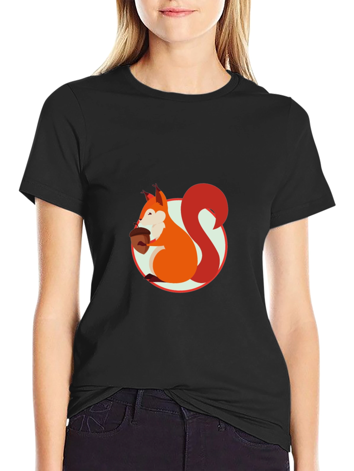 Squirrel Graphic Print Black T-Shirt