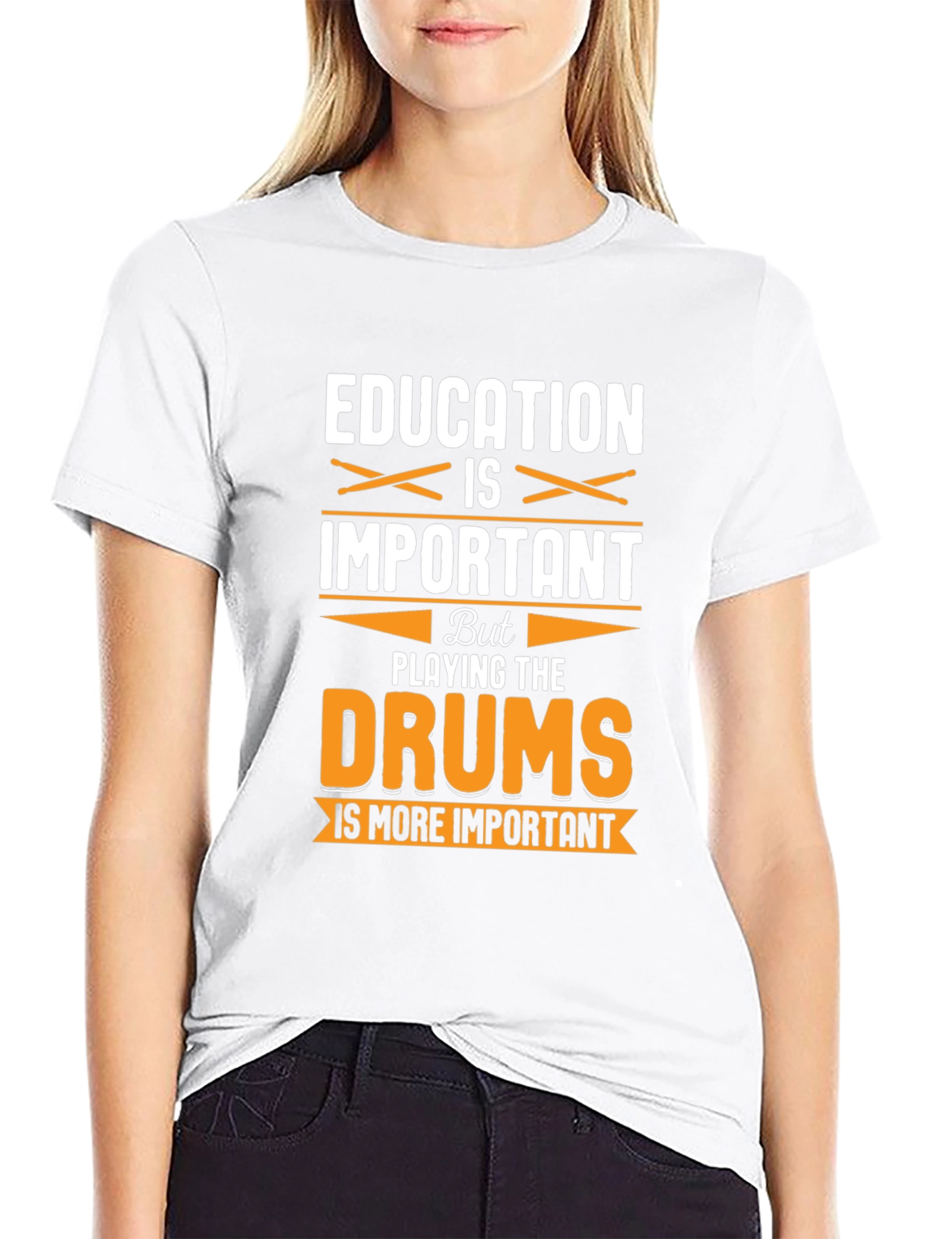 Education vs. Drums Funny Graphic T-Shirt