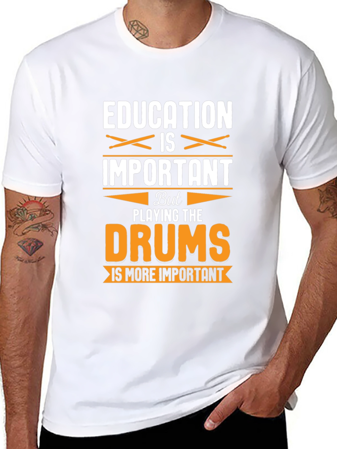 Education vs. Drums Funny Graphic T-Shirt