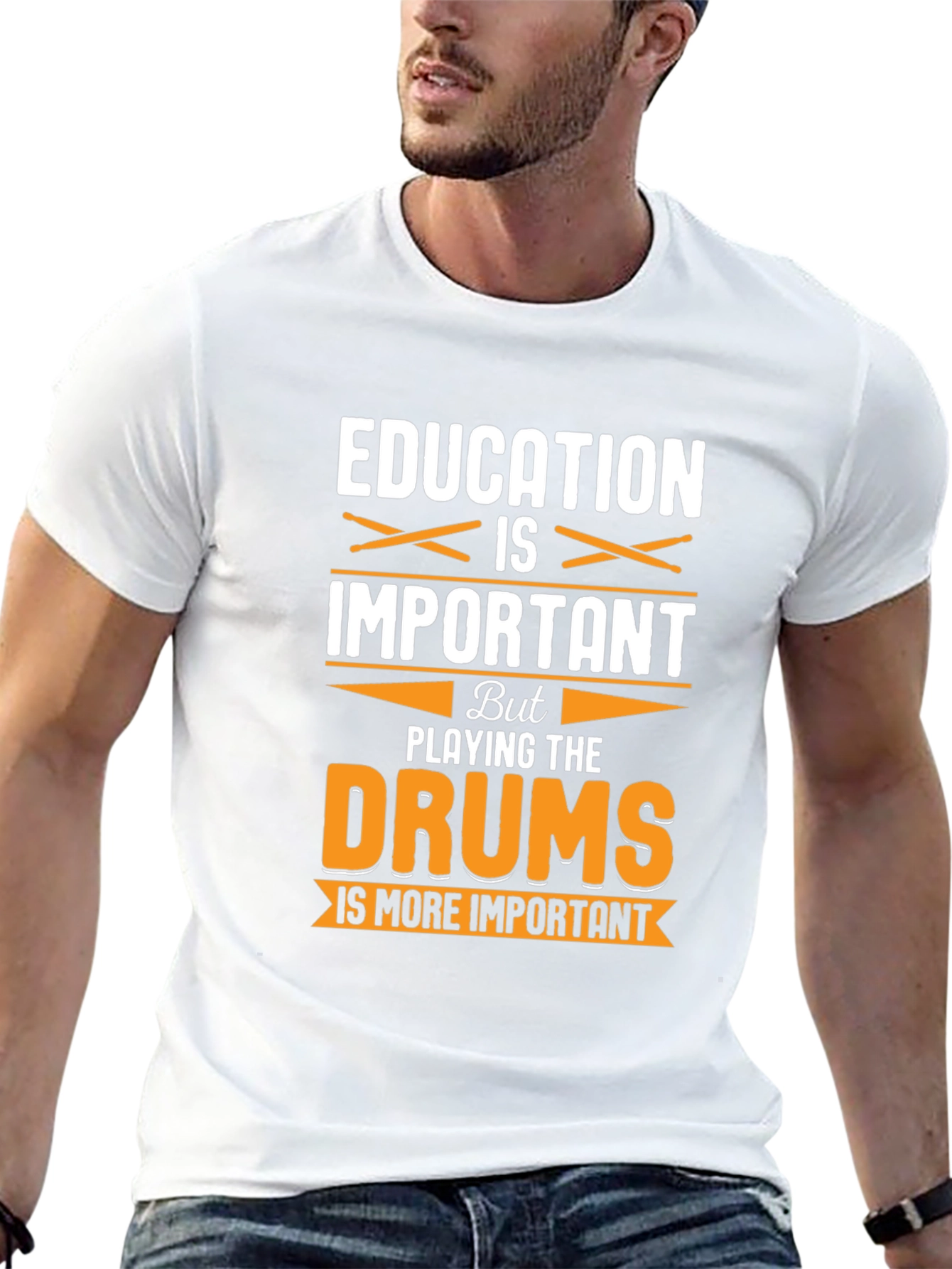 Education vs. Drums Funny Graphic T-Shirt