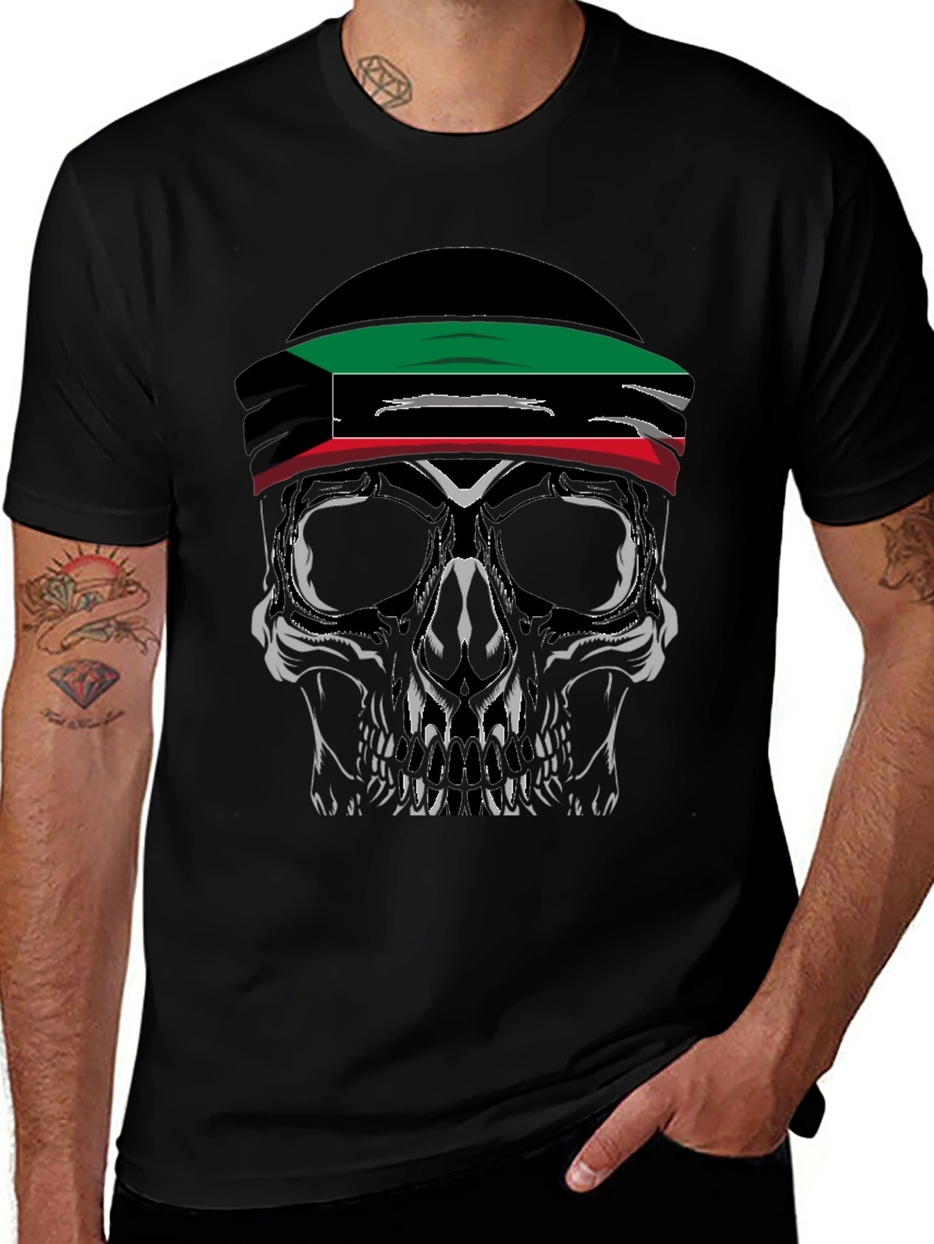 Skull Kuwait Flag T-Shirt - Graphic Tee