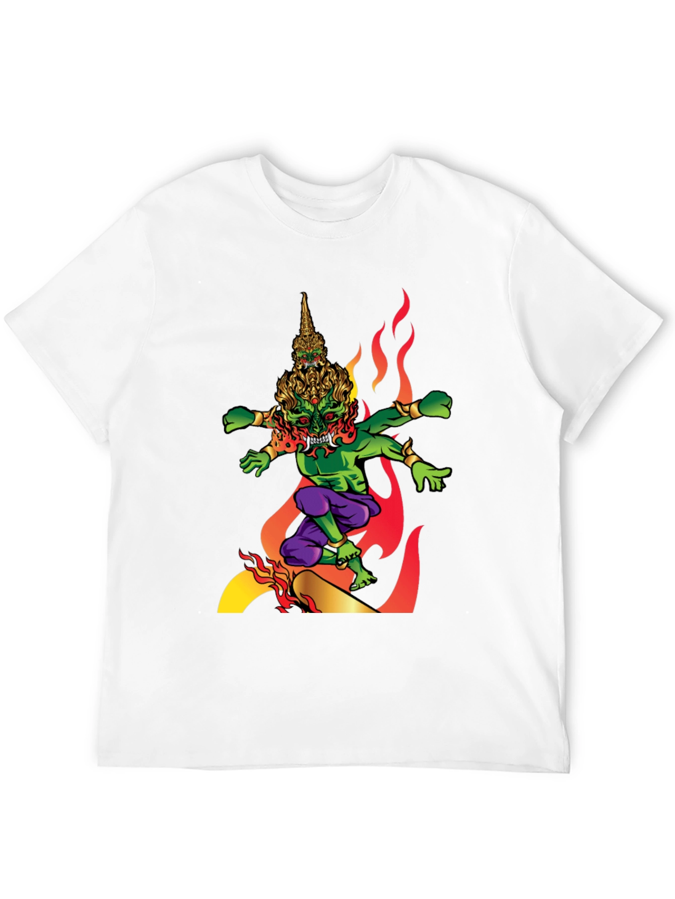 Mens Graphic Tee: Fiery Thai Demon Design