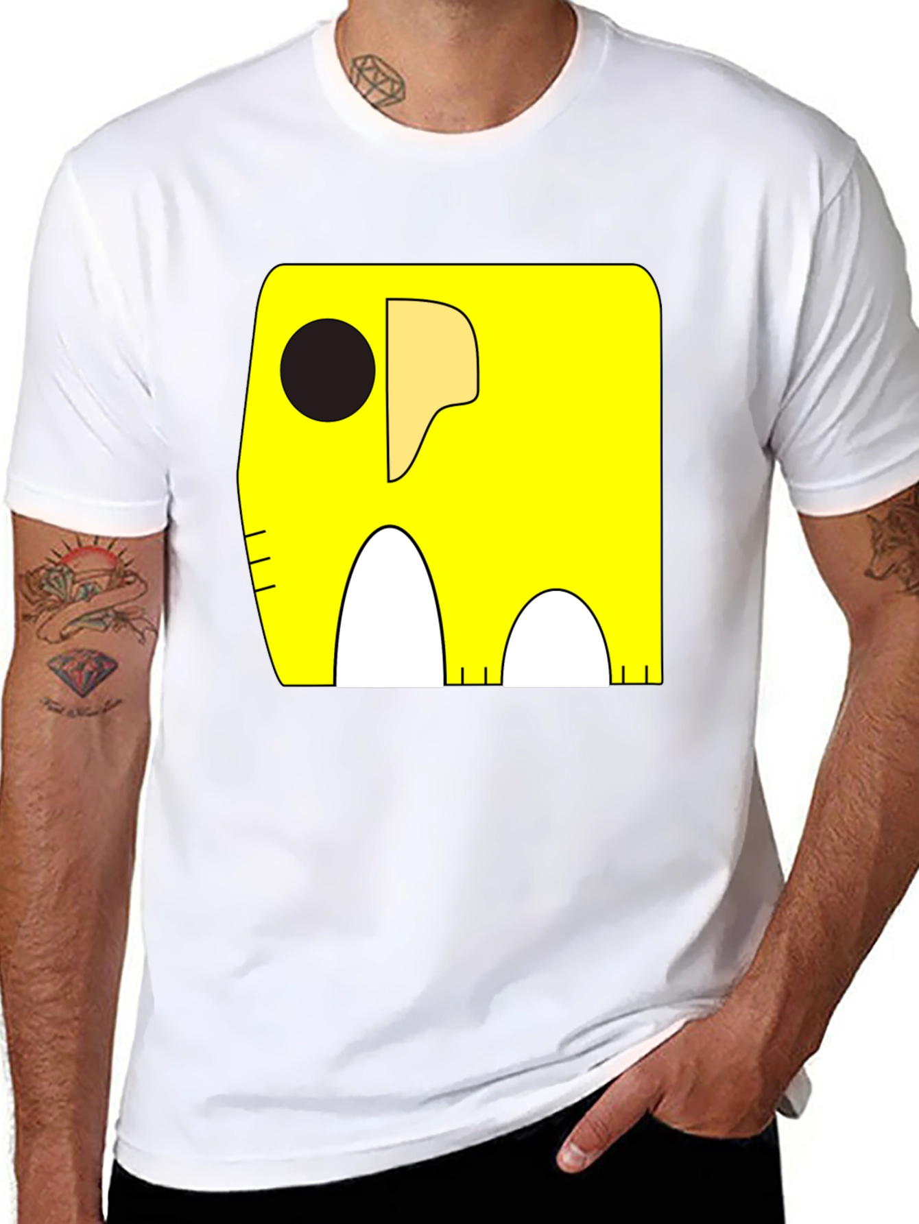 Cartoon Elephant Graphic Tee - Black Cotton Casual Shirt