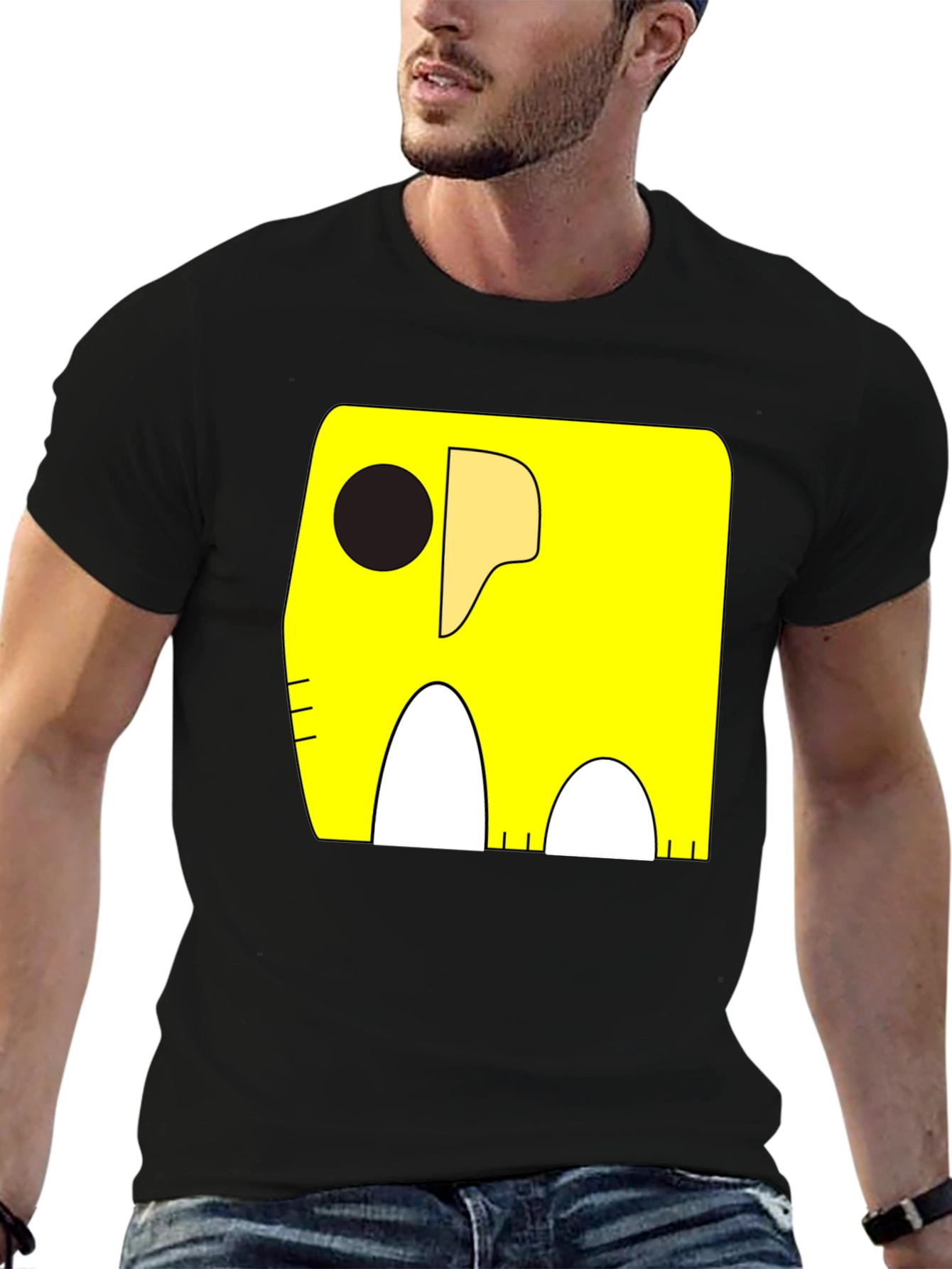 Cartoon Elephant Graphic Tee - Black Cotton Casual Shirt