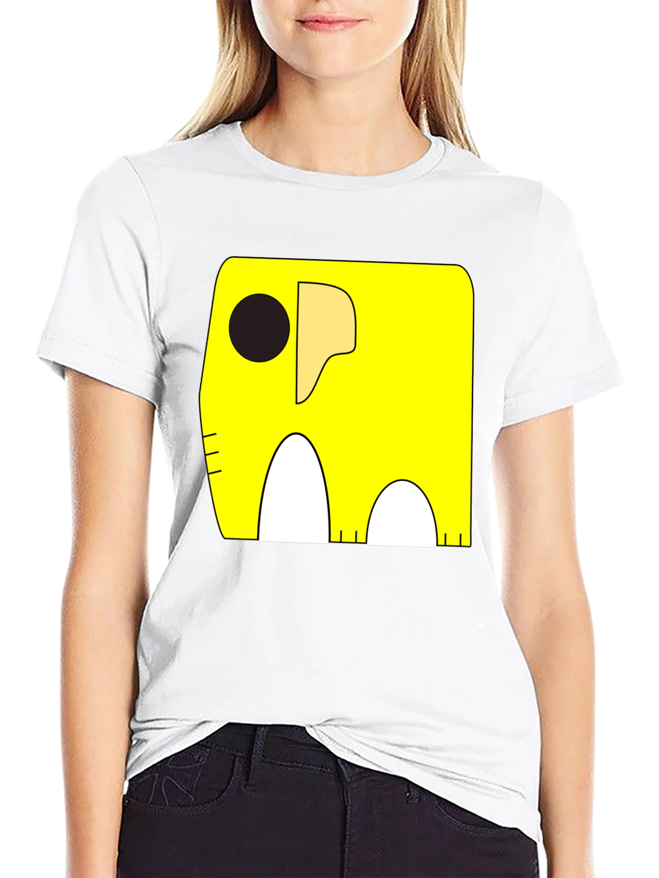 Cartoon Elephant Graphic Tee - Black Cotton Casual Shirt